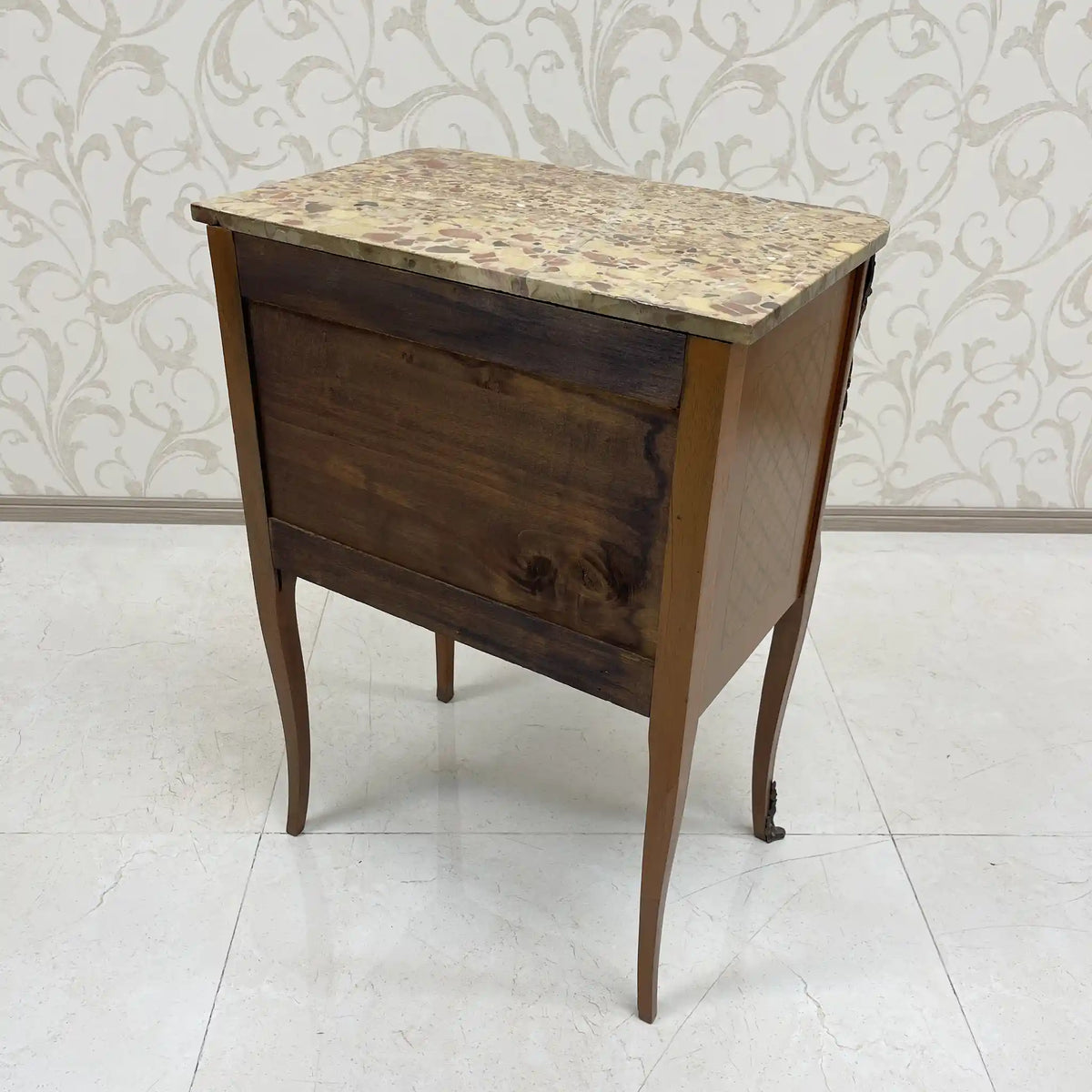 Side chest / Louis XV style / France / Inlay (marquetry), marble top, cat legs / [Antique]