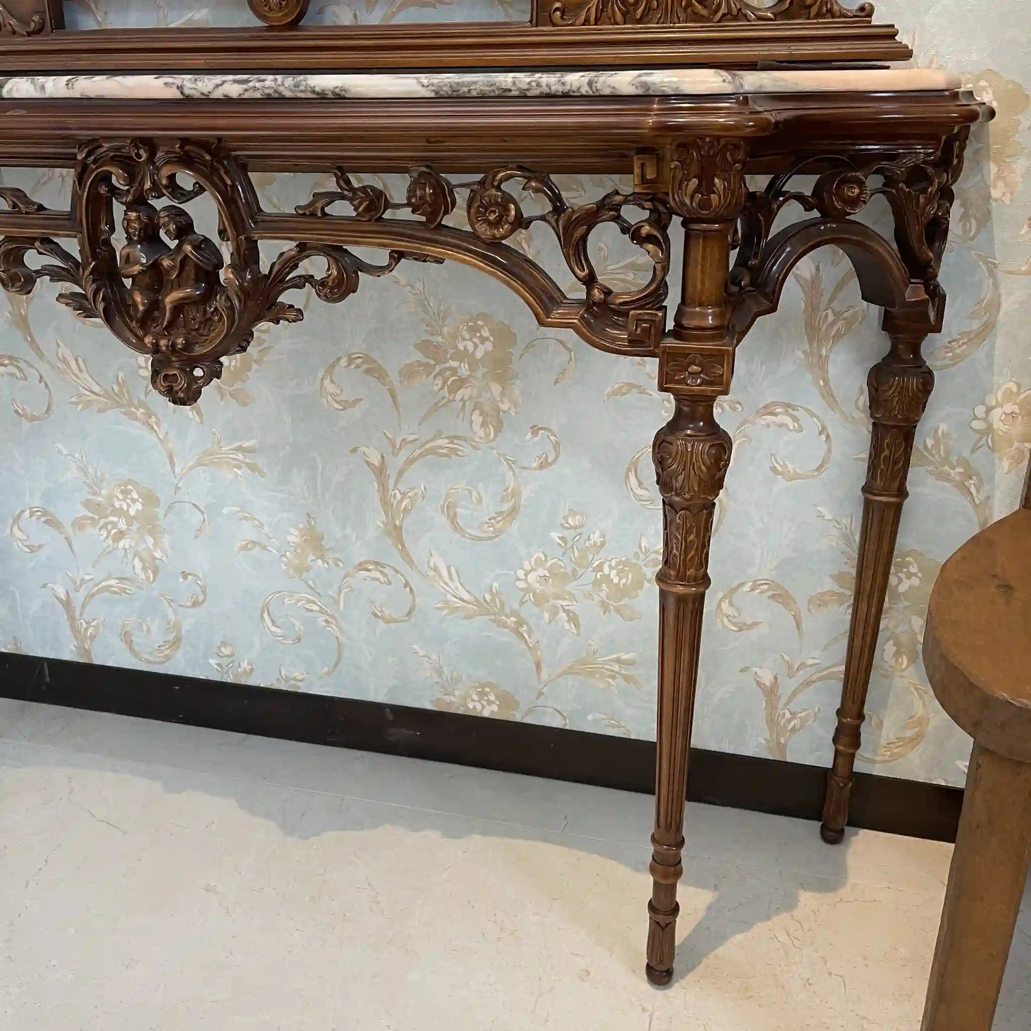 【アンティーク】 ミラーコンソールテーブル / ジョージアン様式 / 20世紀 / ビーチ材 / イタリア / フルーティングレッグ,手彫り,