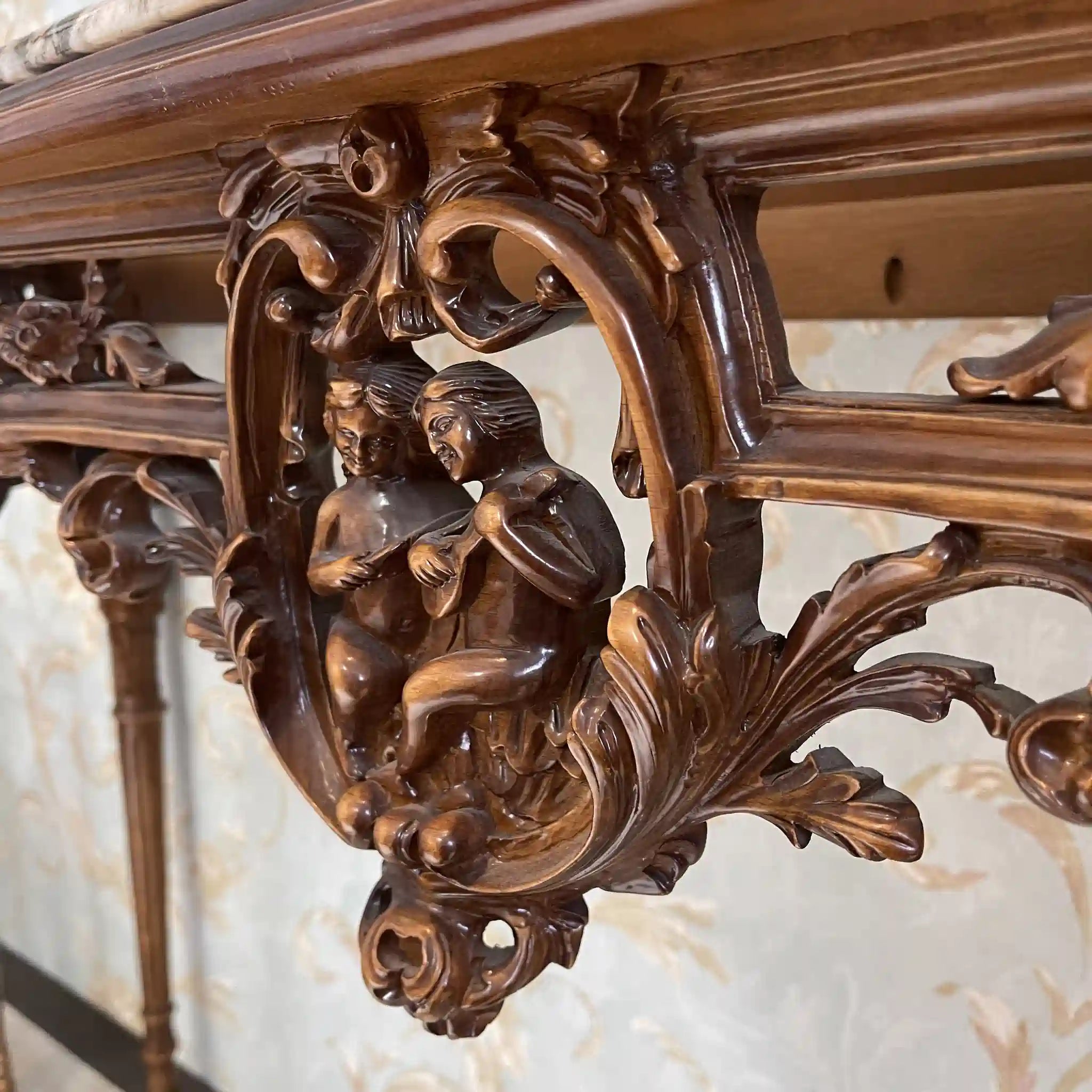 【アンティーク】 ミラーコンソールテーブル / ジョージアン様式 / 20世紀 / ビーチ材 / イタリア / フルーティングレッグ,手彫り,