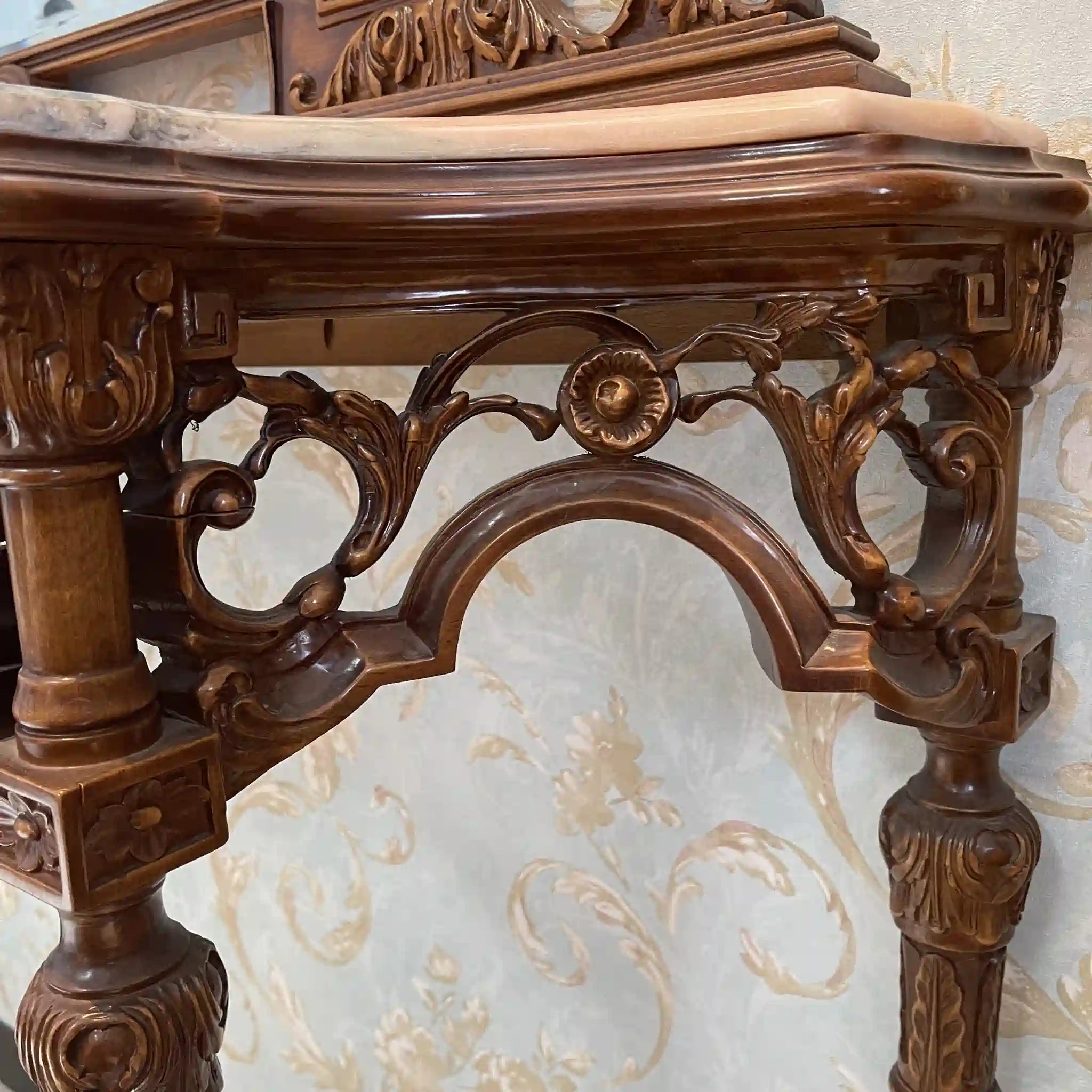 【アンティーク】 ミラーコンソールテーブル / ジョージアン様式 / 20世紀 / ビーチ材 / イタリア / フルーティングレッグ,手彫り,