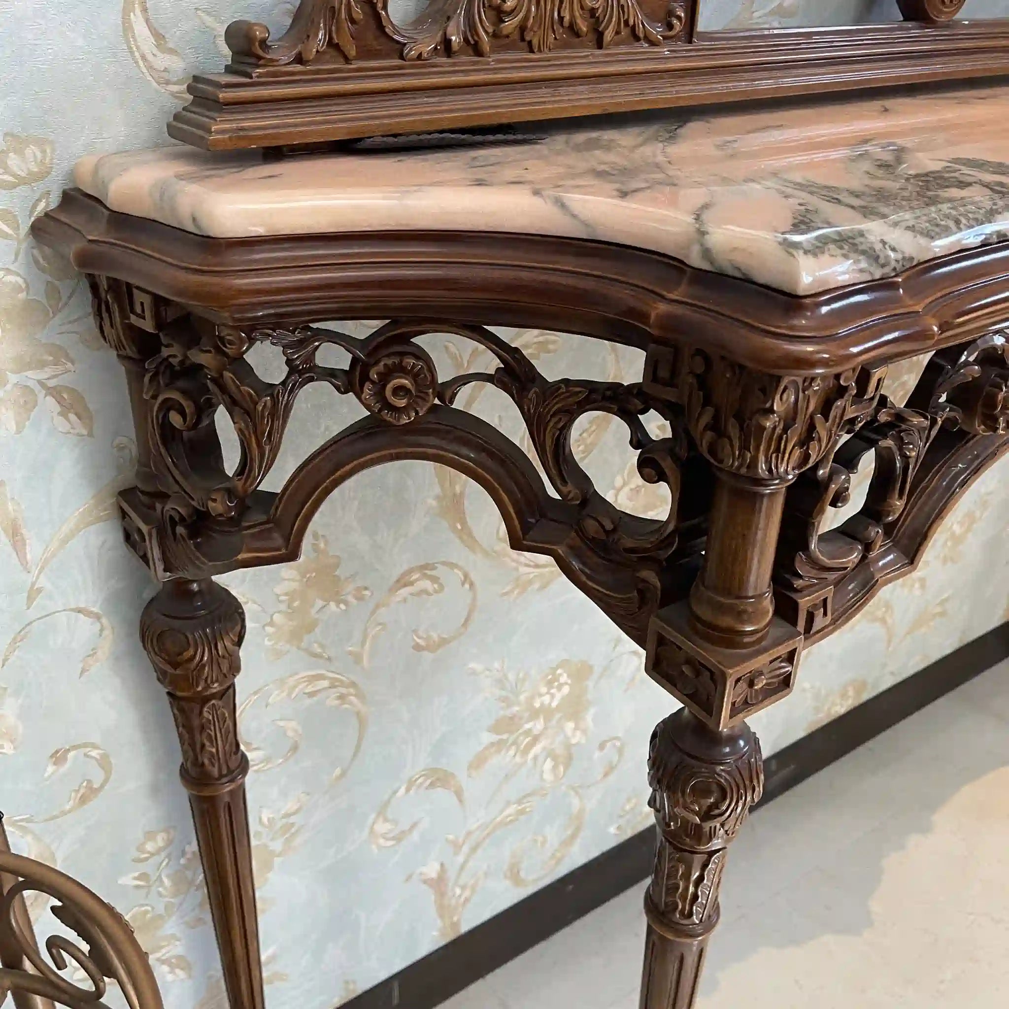 【アンティーク】 ミラーコンソールテーブル / ジョージアン様式 / 20世紀 / ビーチ材 / イタリア / フルーティングレッグ,手彫り,