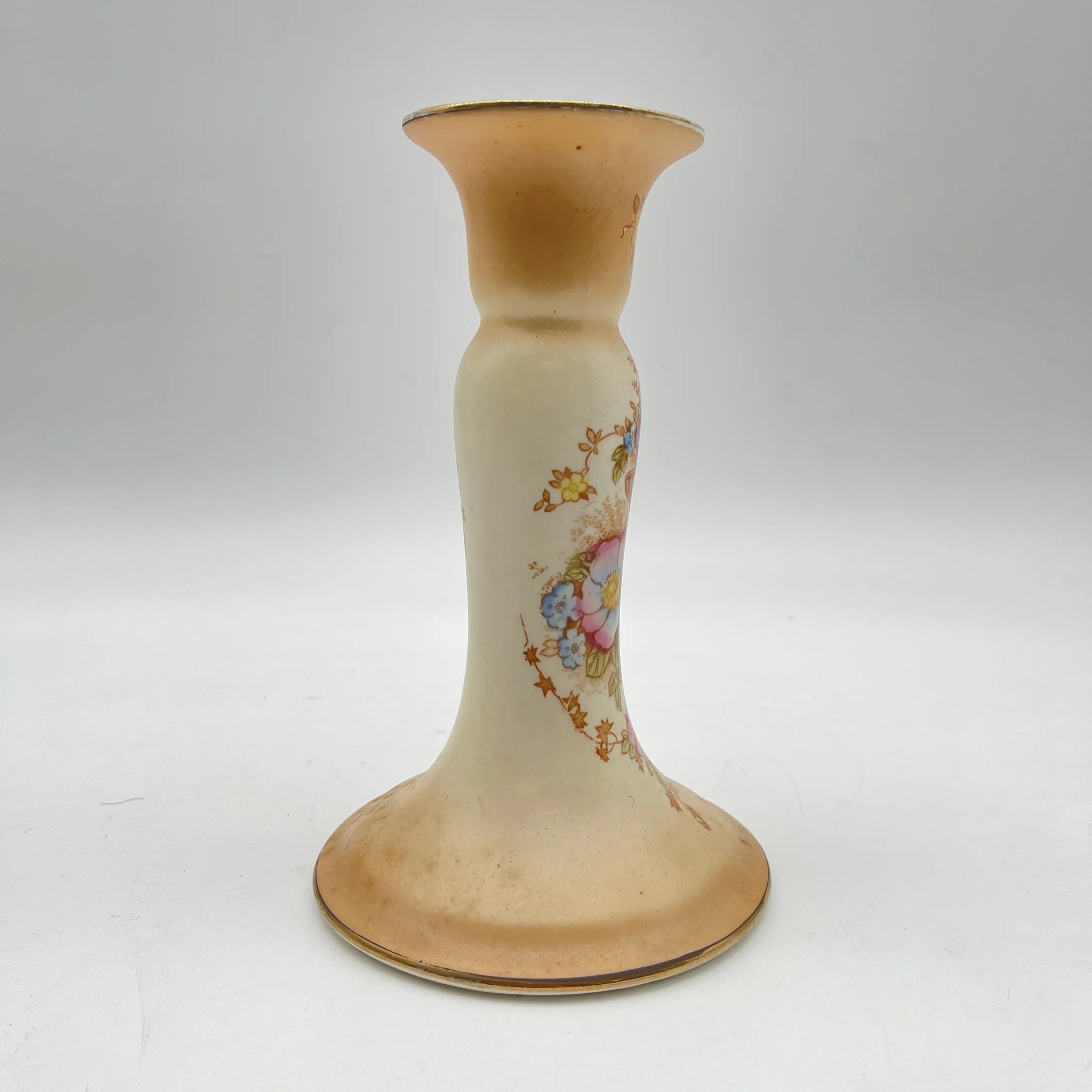 【アンティーク】 キャンドルスタンド (燭台) / Crown Devon (クラウンデボン) / 1910-1920年代 (推定) / 陶器 / イギリス / 銅板転写, 手彩色 金彩