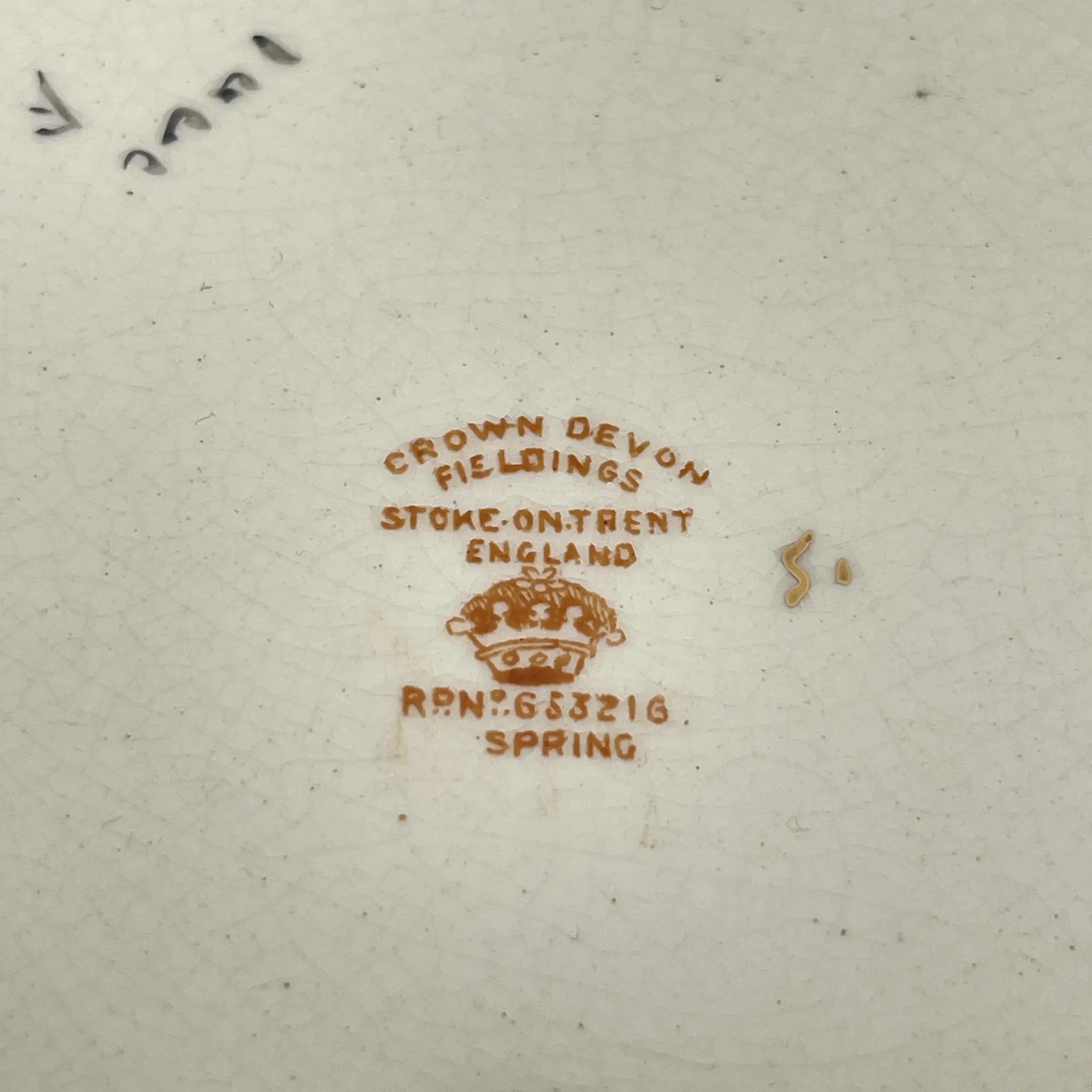 【アンティーク】 ディナープレート (メイン皿) / Crown Devon (クラウンデボン) / Spring / 1910-1920年代 / 陶器 / イギリス / 銅板転写, 手彩色 金彩