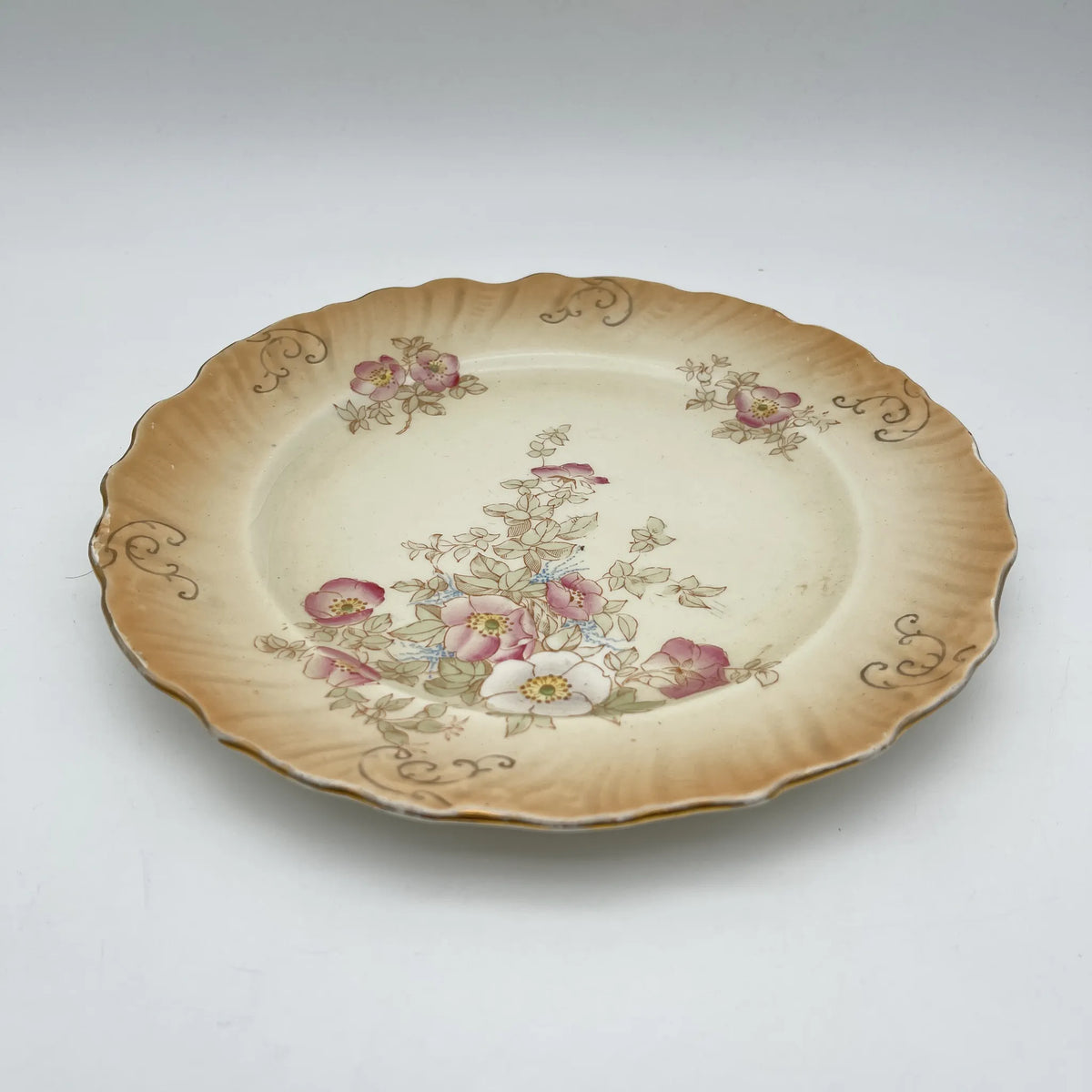 Crown Devon / Dinner plate (main plate) / 1910s / Pottery / England / Hand painted, floral pattern, British antique, retro, gold mining / [Antique]