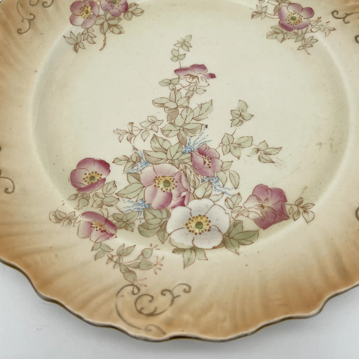Crown Devon / Dinner plate (main plate) / 1910s / Pottery / England / Hand painted, floral pattern, British antique, retro, gold mining / [Antique]