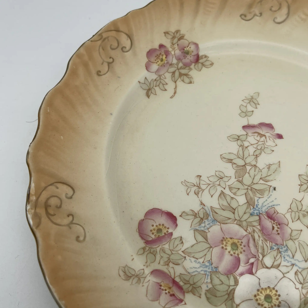 Crown Devon / Dinner plate (main plate) / 1910s / Pottery / England / Hand painted, floral pattern, British antique, retro, gold mining / [Antique]