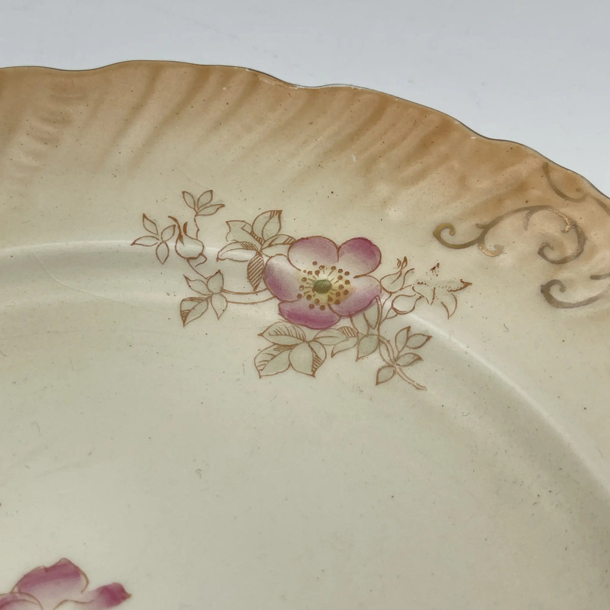 Crown Devon / Dinner plate (main plate) / 1910s / Pottery / England / Hand painted, floral pattern, British antique, retro, gold mining / [Antique]