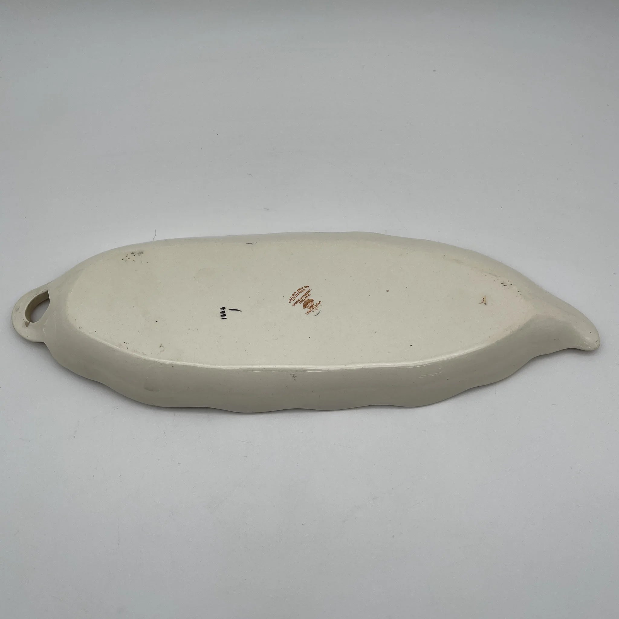 【アンティーク】 リーフ型サービングプレート (大皿) / Crown Devon (クラウンデボン) / Spring / 1910-1920年代 / 陶器 / イギリス / 銅板転写, 手彩色 金彩