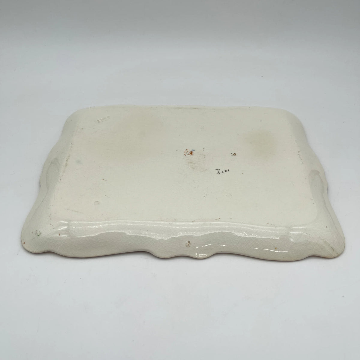 Crown Devon / Square plate / 1910-1920s / Pottery / England / Hand painted, floral pattern, British antique, retro, gold mining / [Antique]