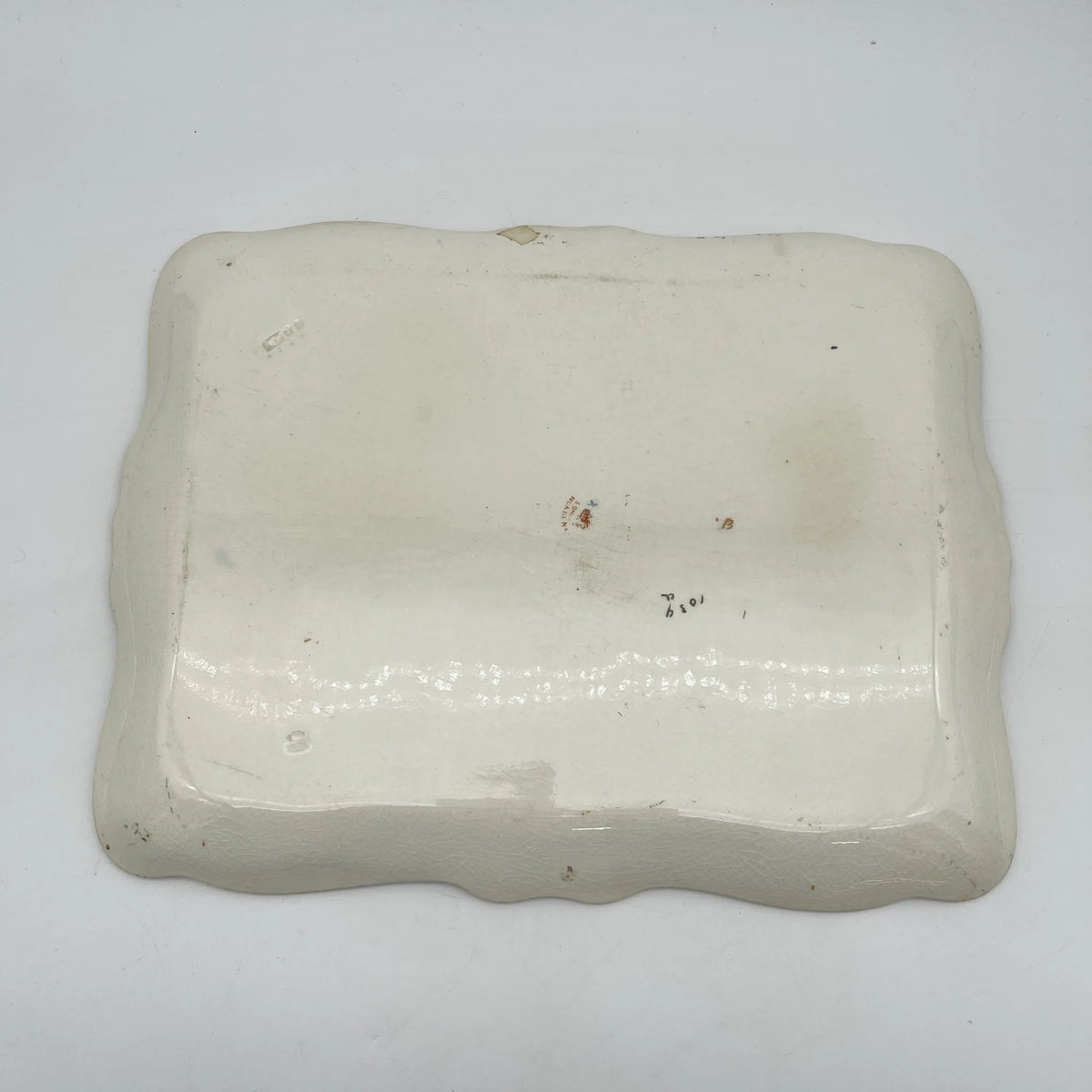 Crown Devon / Square plate / 1910-1920s / Pottery / England / Hand painted, floral pattern, British antique, retro, gold mining / [Antique]