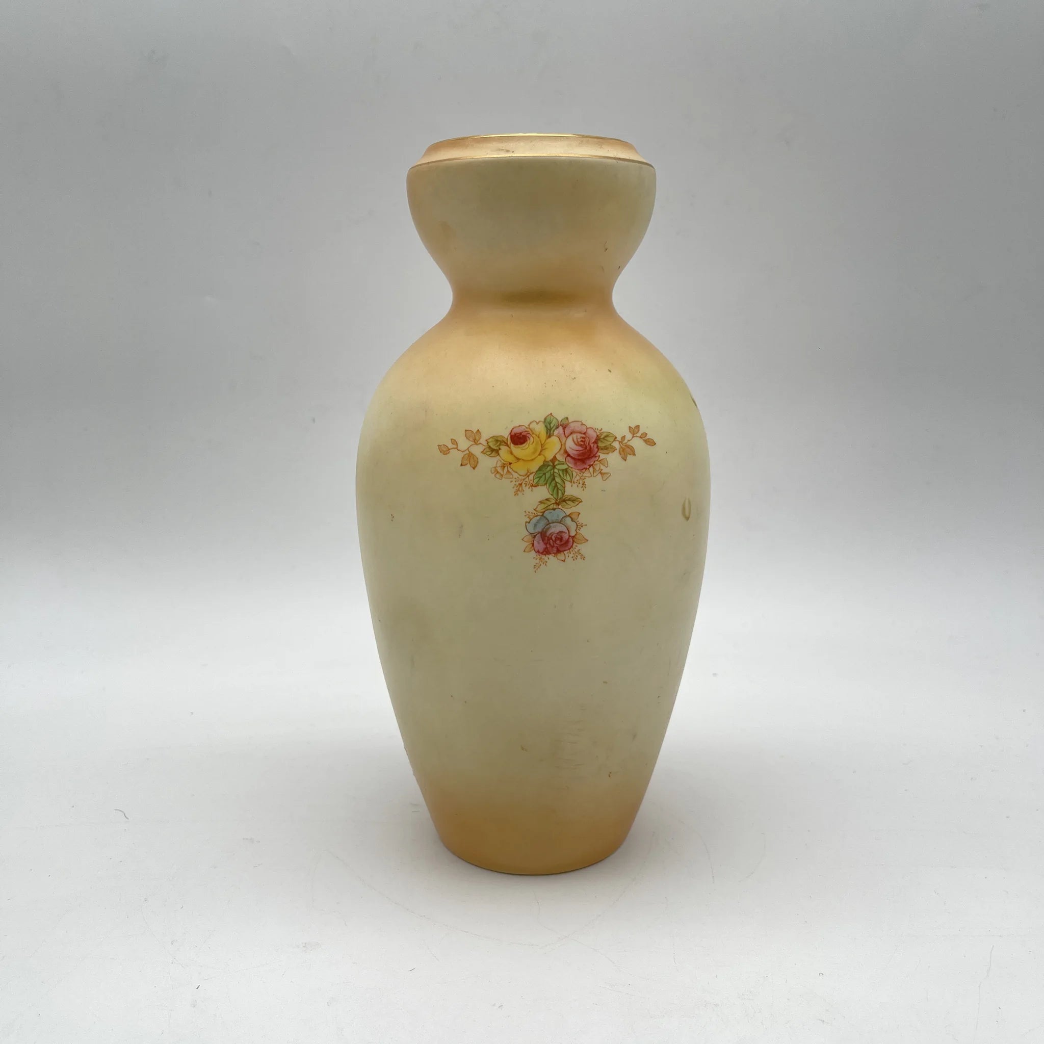 【アンティーク】 フラワーベース (花瓶) / Crown Devon (クラウンデボン) / Wye / 1910年代 / 陶器 / イギリス / 銅板転写, 手彩色 金彩