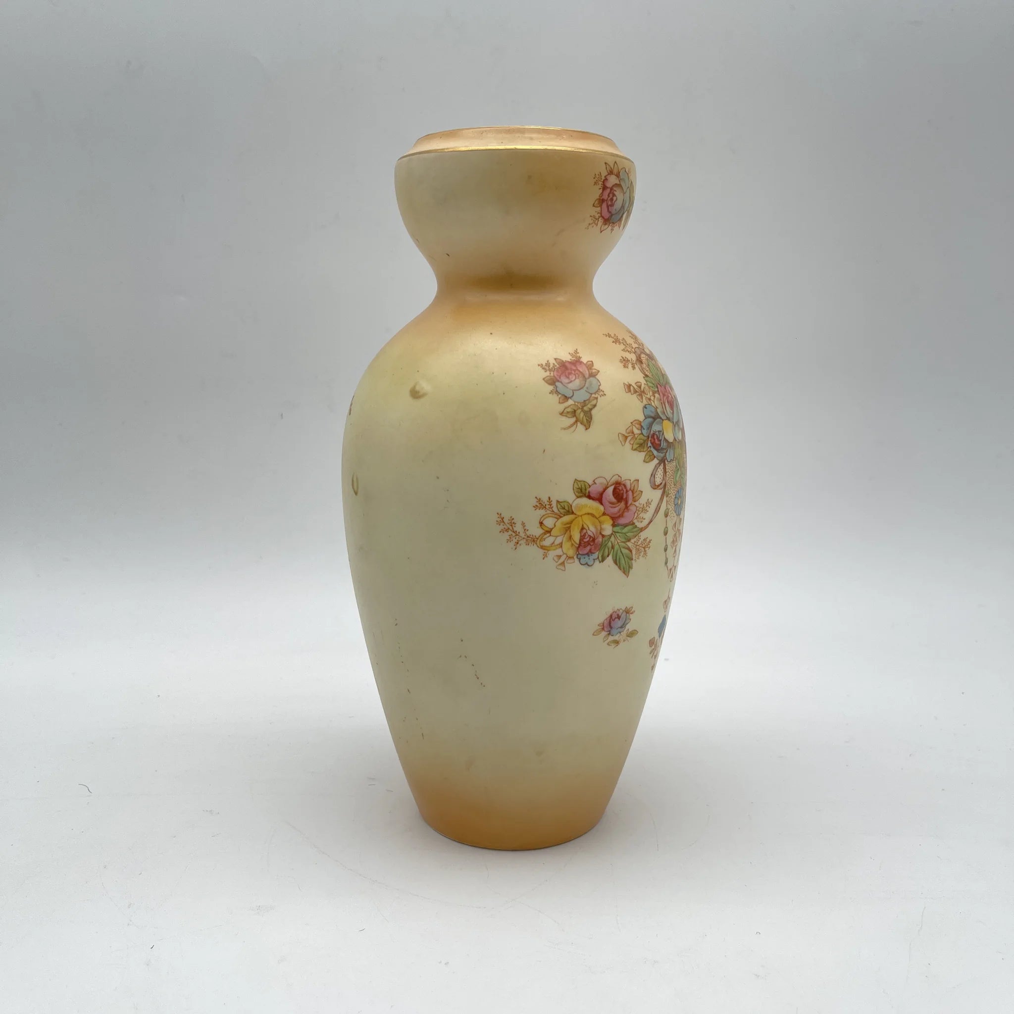 【アンティーク】 フラワーベース (花瓶) / Crown Devon (クラウンデボン) / Wye / 1910年代 / 陶器 / イギリス / 銅板転写, 手彩色 金彩