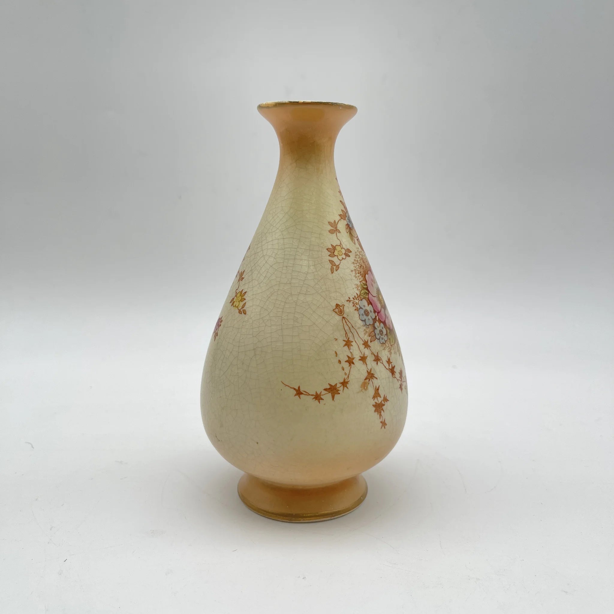 【アンティーク】 フラワーベース (花瓶) / Crown Devon (クラウンデボン) / Spring / 1910-1920年代 / 陶器 / イギリス / 銅板転写, 手彩色 金彩