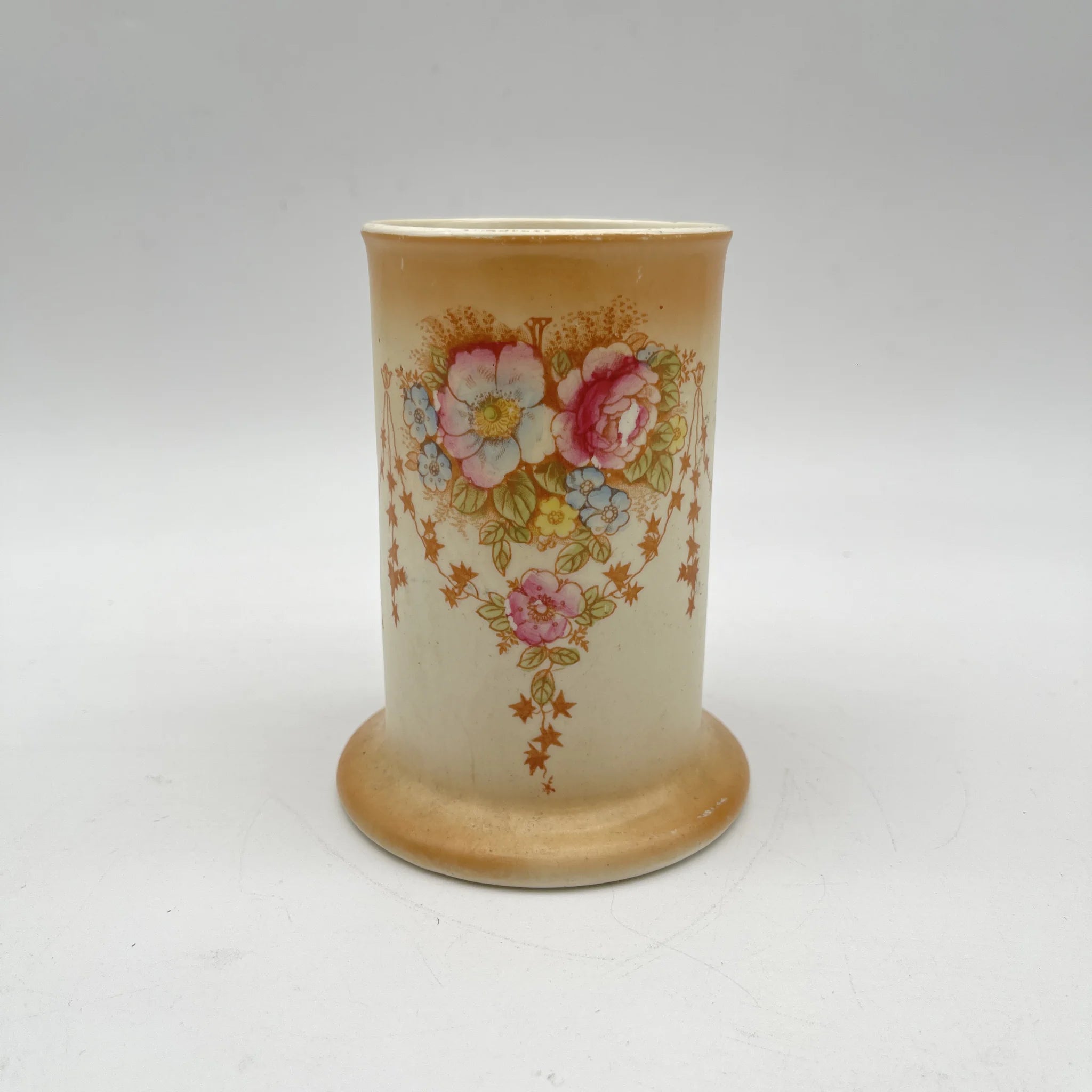 【アンティーク】 フラワーベース (花瓶) / Crown Devon (クラウンデボン) / 1910年代 / 陶器 / イギリス / 銅板転写, 手彩色