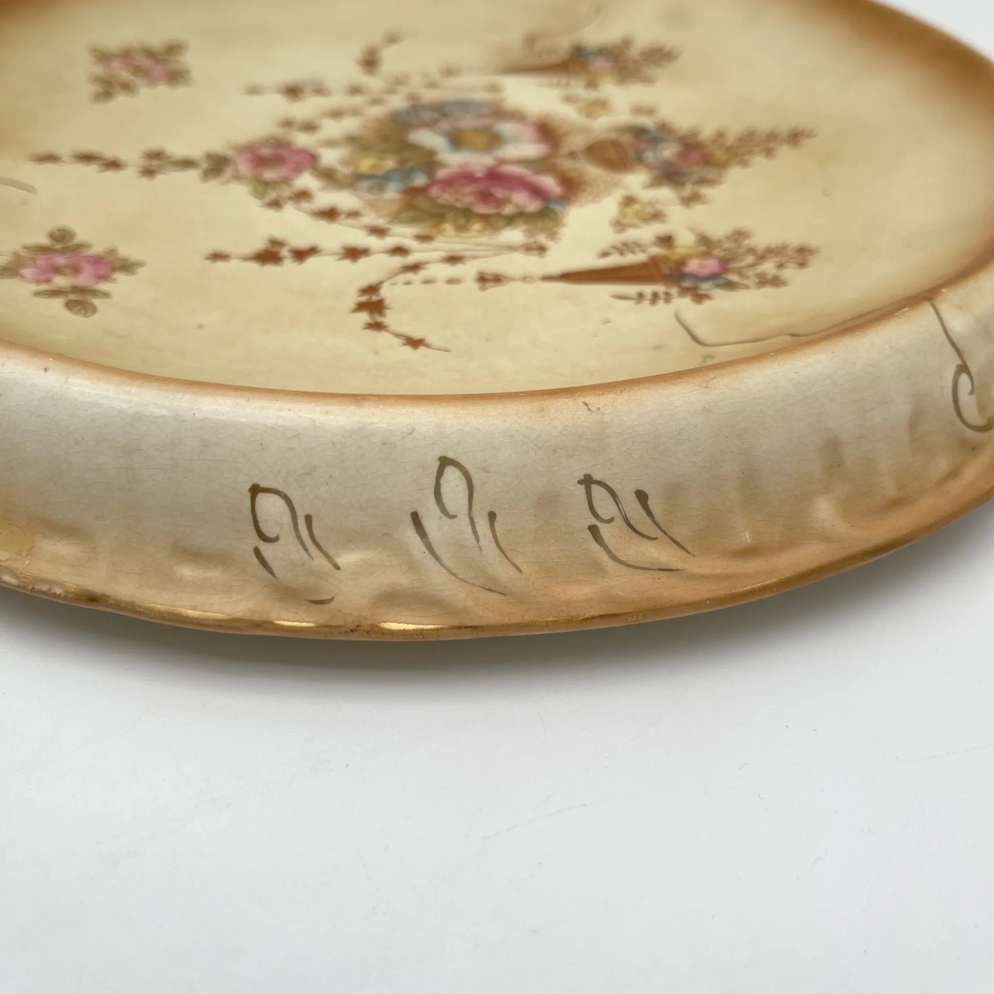 【アンティーク】 チーズスタンド (ケーキスタンド) / Crown Devon (クラウンデボン) / Spring / 1910-1920年代 / 陶器 / イギリス / 銅板転写, 手彩色 金彩