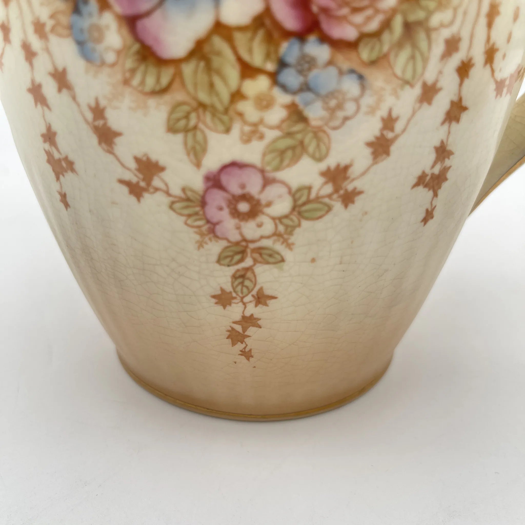 [Antique] Jug / Crown Devon / Spring / 1910-1920s / Pottery / England / Copper plate transfer, hand-colored gold