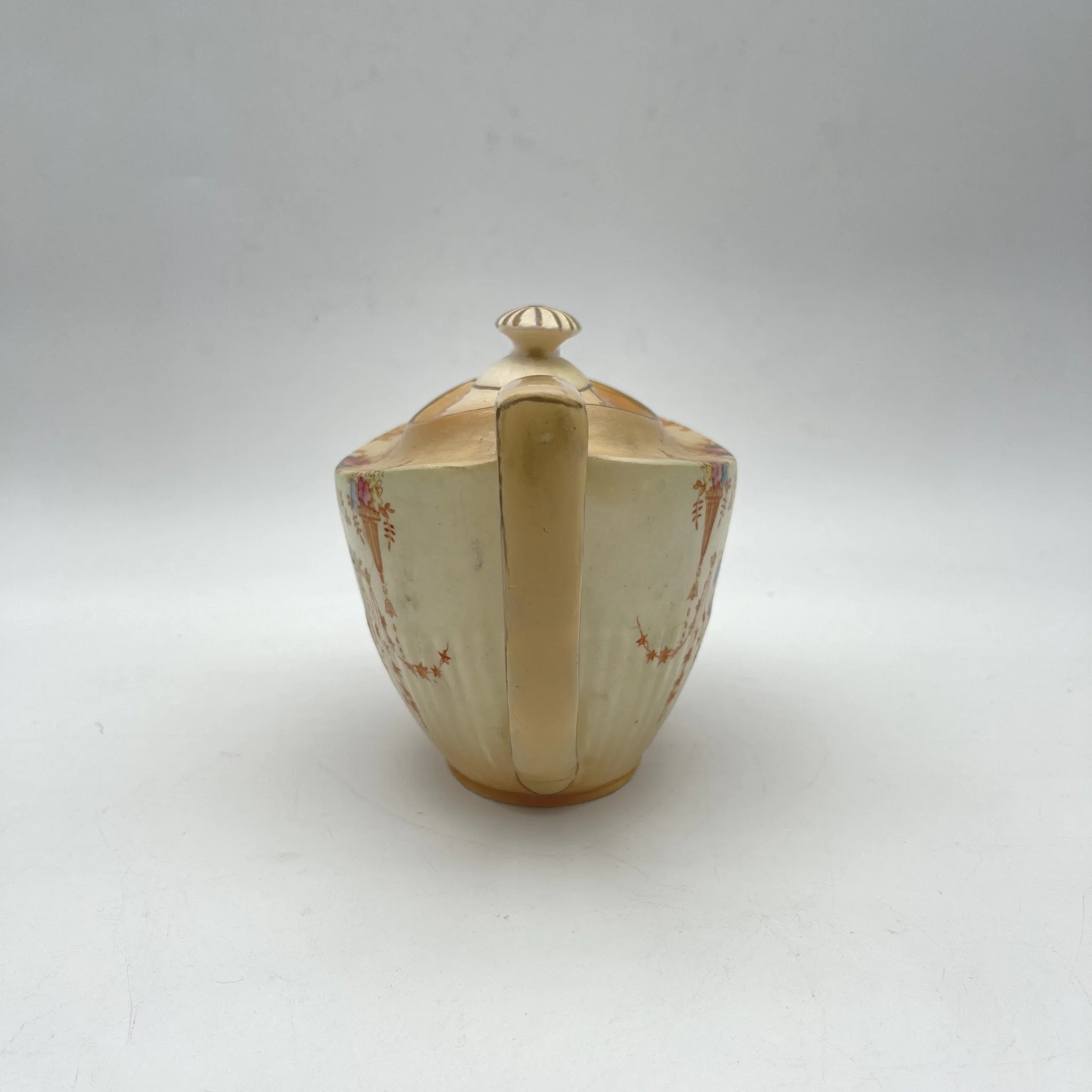 【アンティーク】 ティーポット / Crown Devon (クラウンデボン) / Spring / 1910-1920年代 / 陶器 / イギリス / 銅板転写, 手彩色 金彩