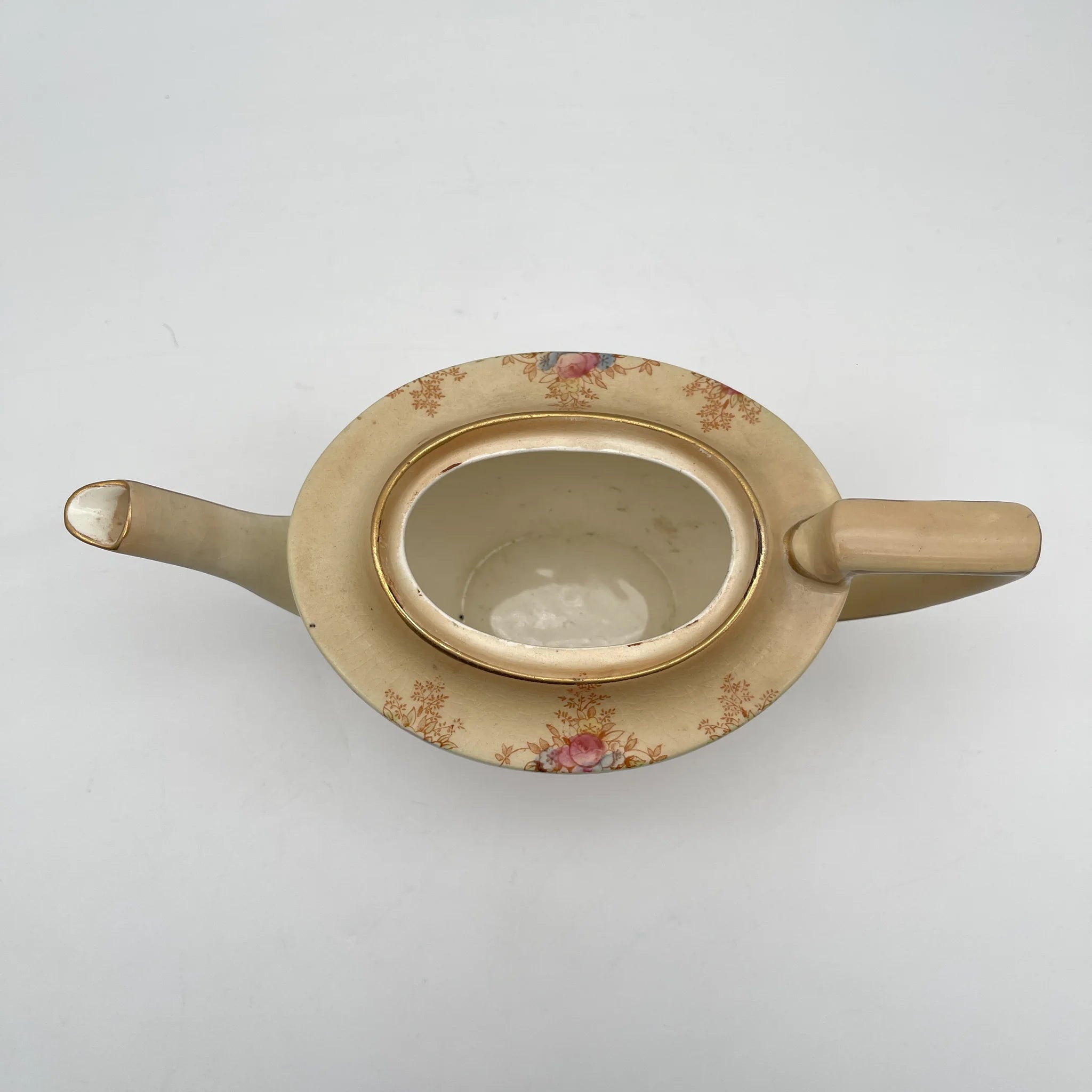 【アンティーク】 ティーポット / Crown Devon (クラウンデボン) / Spring / 1910-1920年代 / 陶器 / イギリス / 銅板転写, 手彩色 金彩