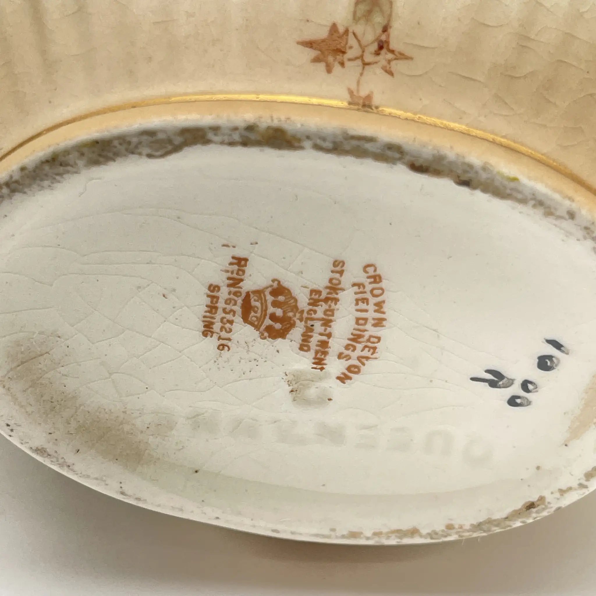 【アンティーク】 ティーポット / Crown Devon (クラウンデボン) / Spring / 1910-1920年代 / 陶器 / イギリス / 銅板転写, 手彩色 金彩