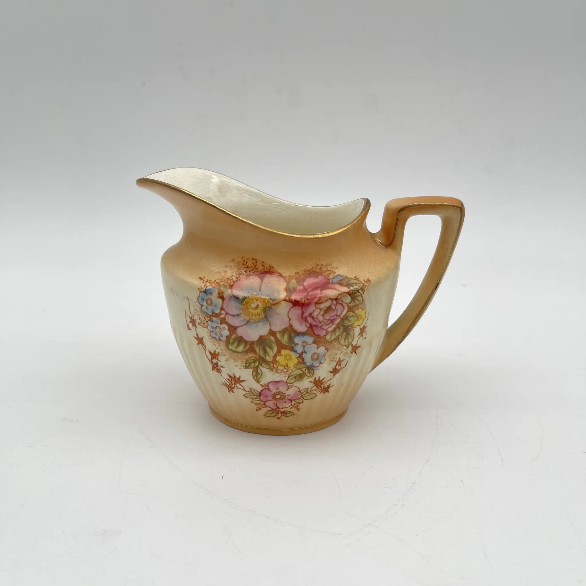 【アンティーク】 クリーマー (ミルクピッチャー) / Crown Devon (クラウンデボン) / Spring / 1910-1920年代 / 陶器 / イギリス / 銅板転写, 手彩色 金彩