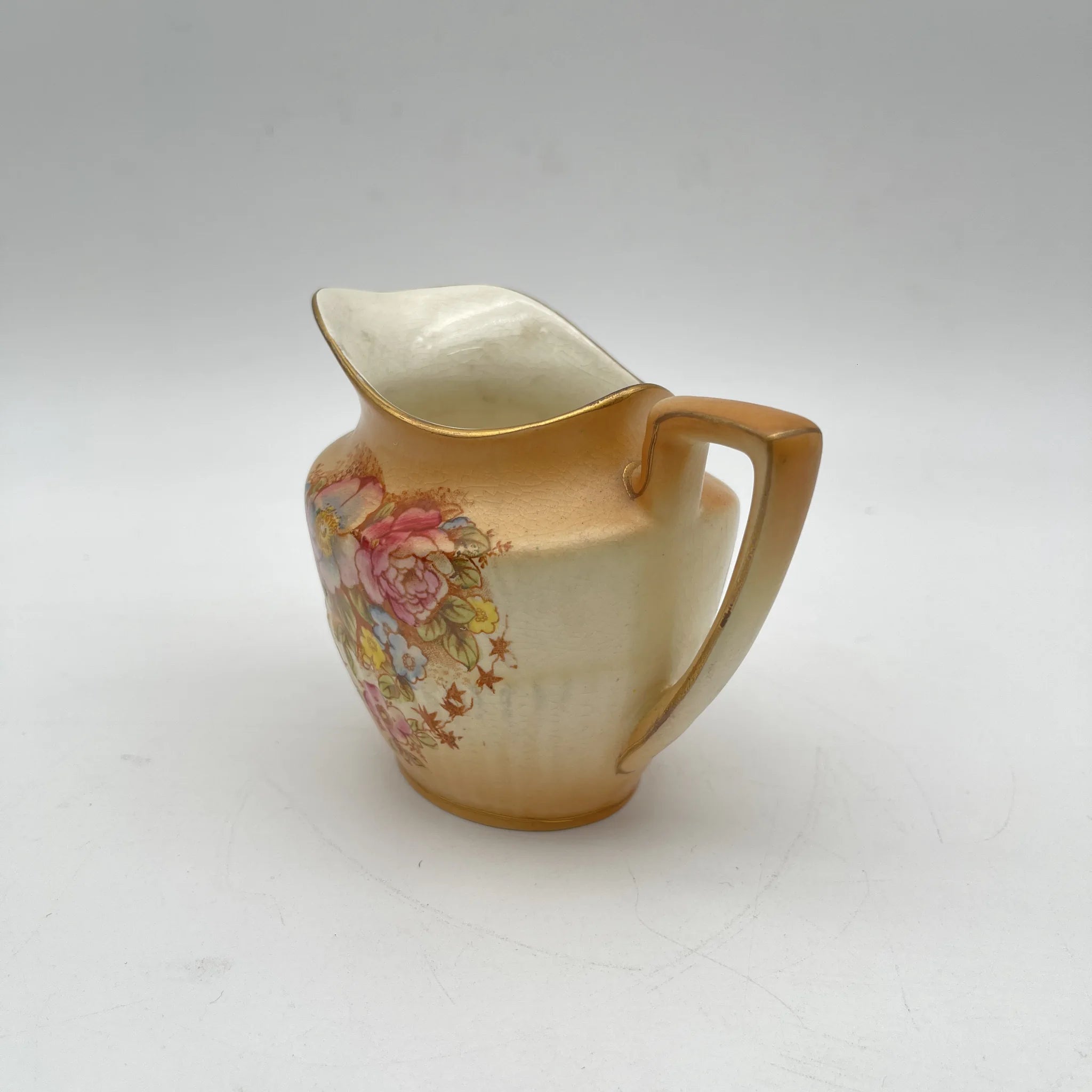 【アンティーク】 クリーマー (ミルクピッチャー) / Crown Devon (クラウンデボン) / Spring / 1910-1920年代 / 陶器 / イギリス / 銅板転写, 手彩色 金彩