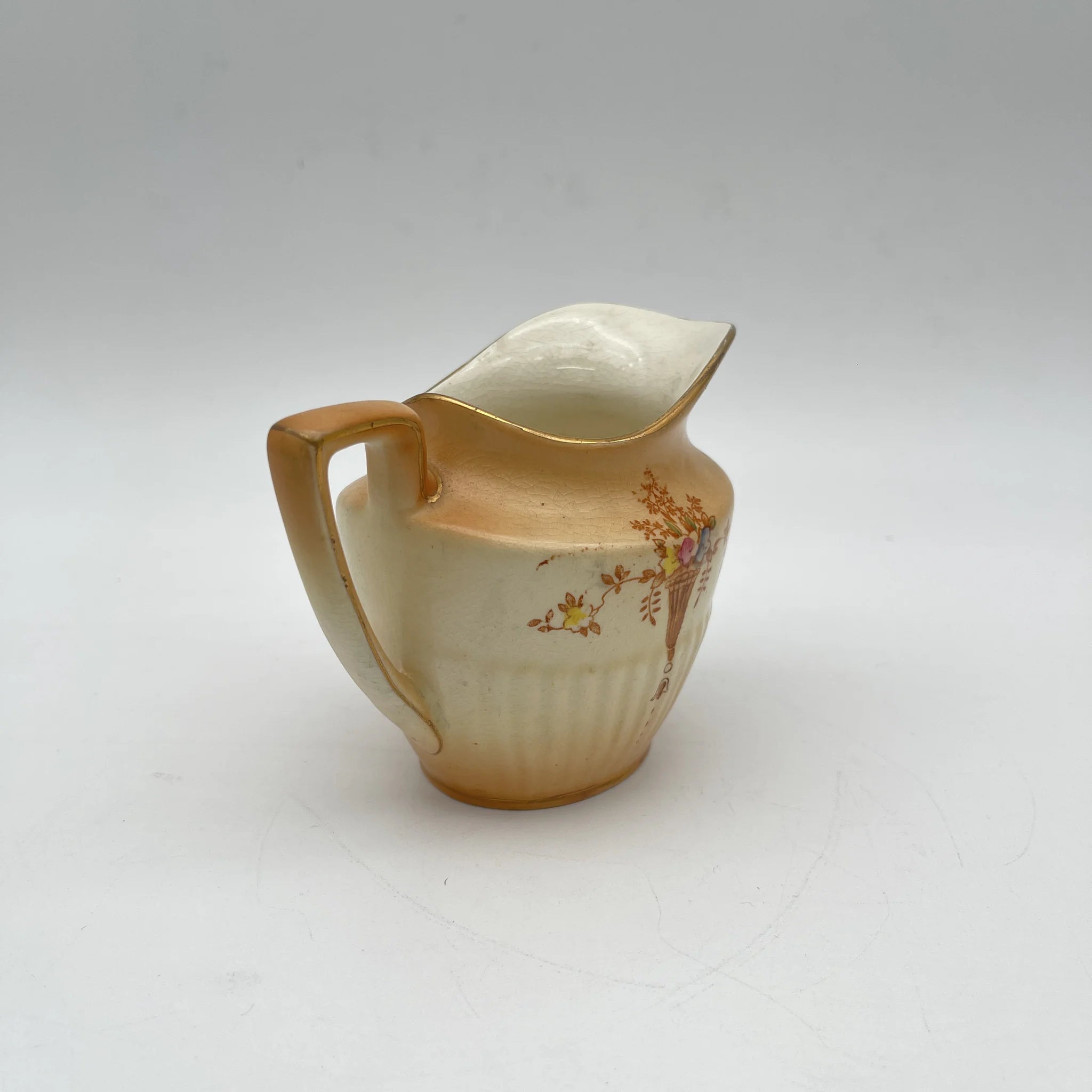 【アンティーク】 クリーマー (ミルクピッチャー) / Crown Devon (クラウンデボン) / Spring / 1910-1920年代 / 陶器 / イギリス / 銅板転写, 手彩色 金彩