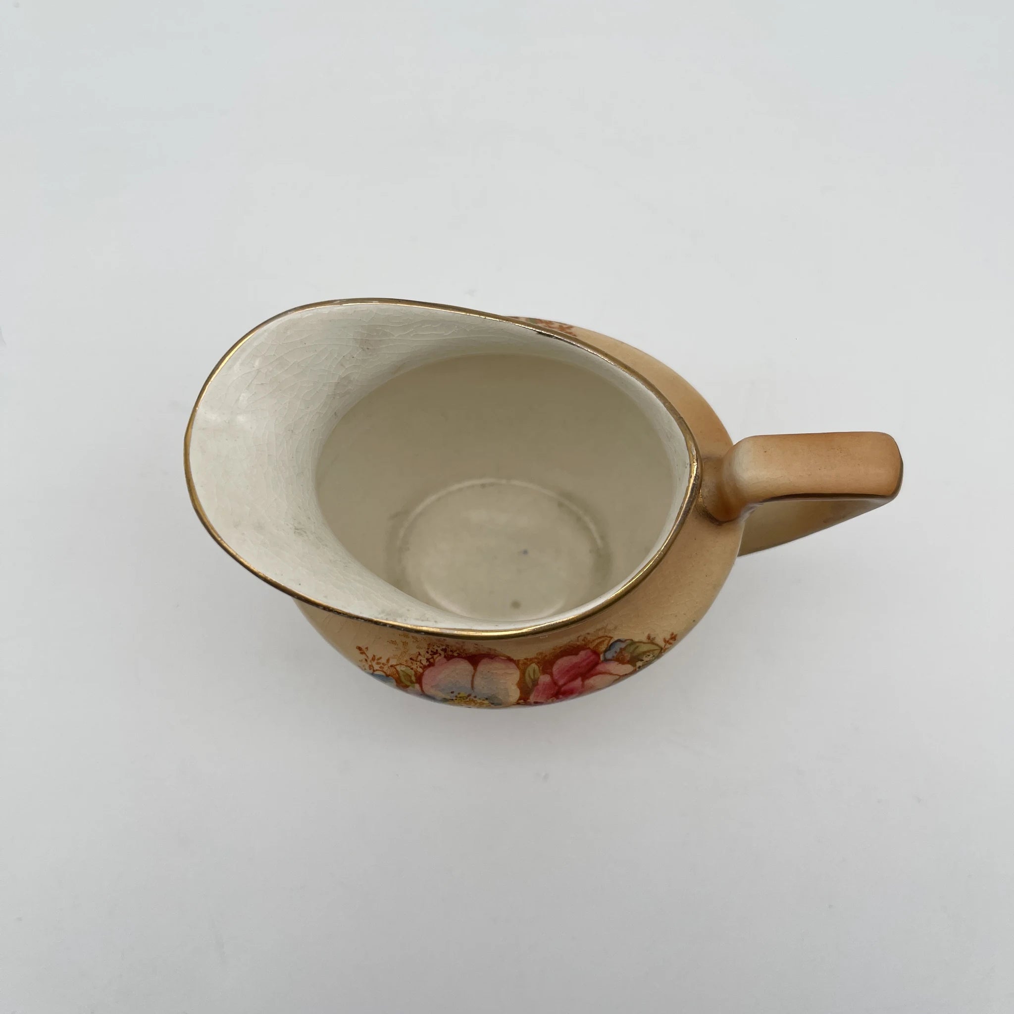 【アンティーク】 クリーマー (ミルクピッチャー) / Crown Devon (クラウンデボン) / Spring / 1910-1920年代 / 陶器 / イギリス / 銅板転写, 手彩色 金彩