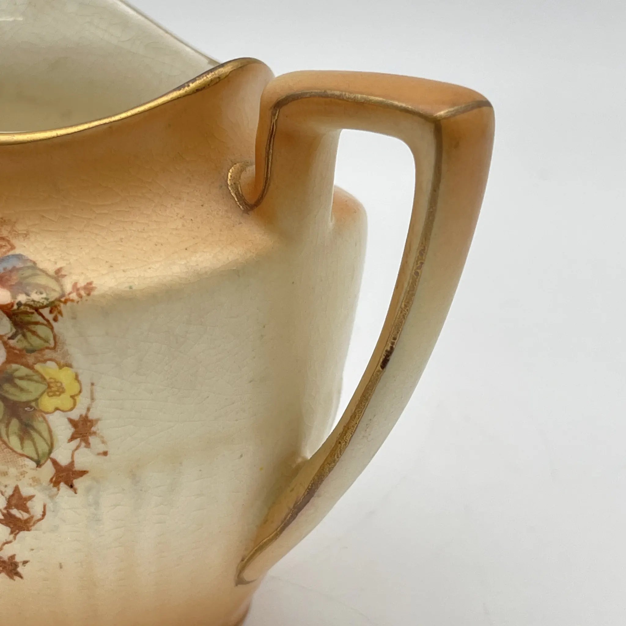 【アンティーク】 クリーマー (ミルクピッチャー) / Crown Devon (クラウンデボン) / Spring / 1910-1920年代 / 陶器 / イギリス / 銅板転写, 手彩色 金彩