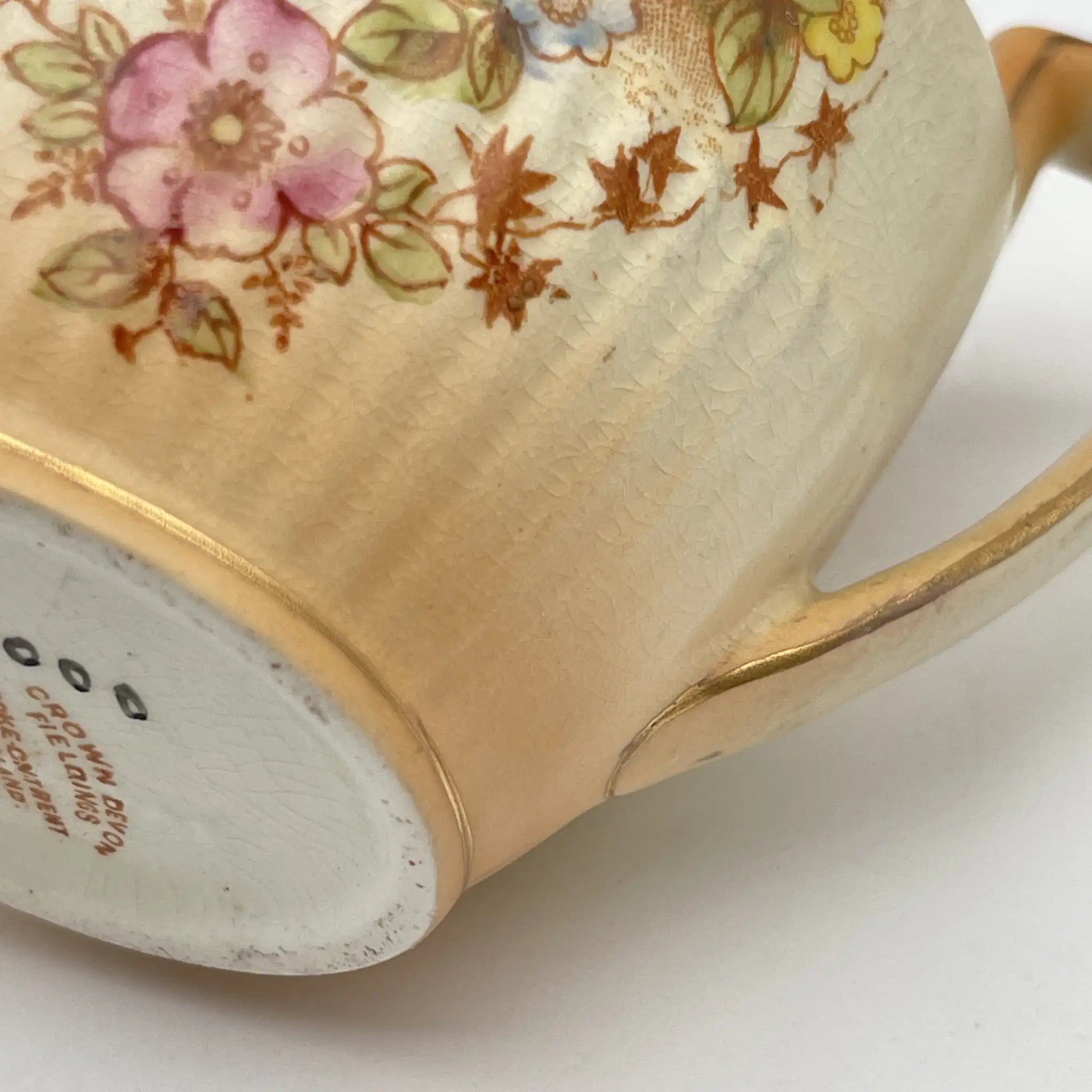 【アンティーク】 クリーマー (ミルクピッチャー) / Crown Devon (クラウンデボン) / Spring / 1910-1920年代 / 陶器 / イギリス / 銅板転写, 手彩色 金彩