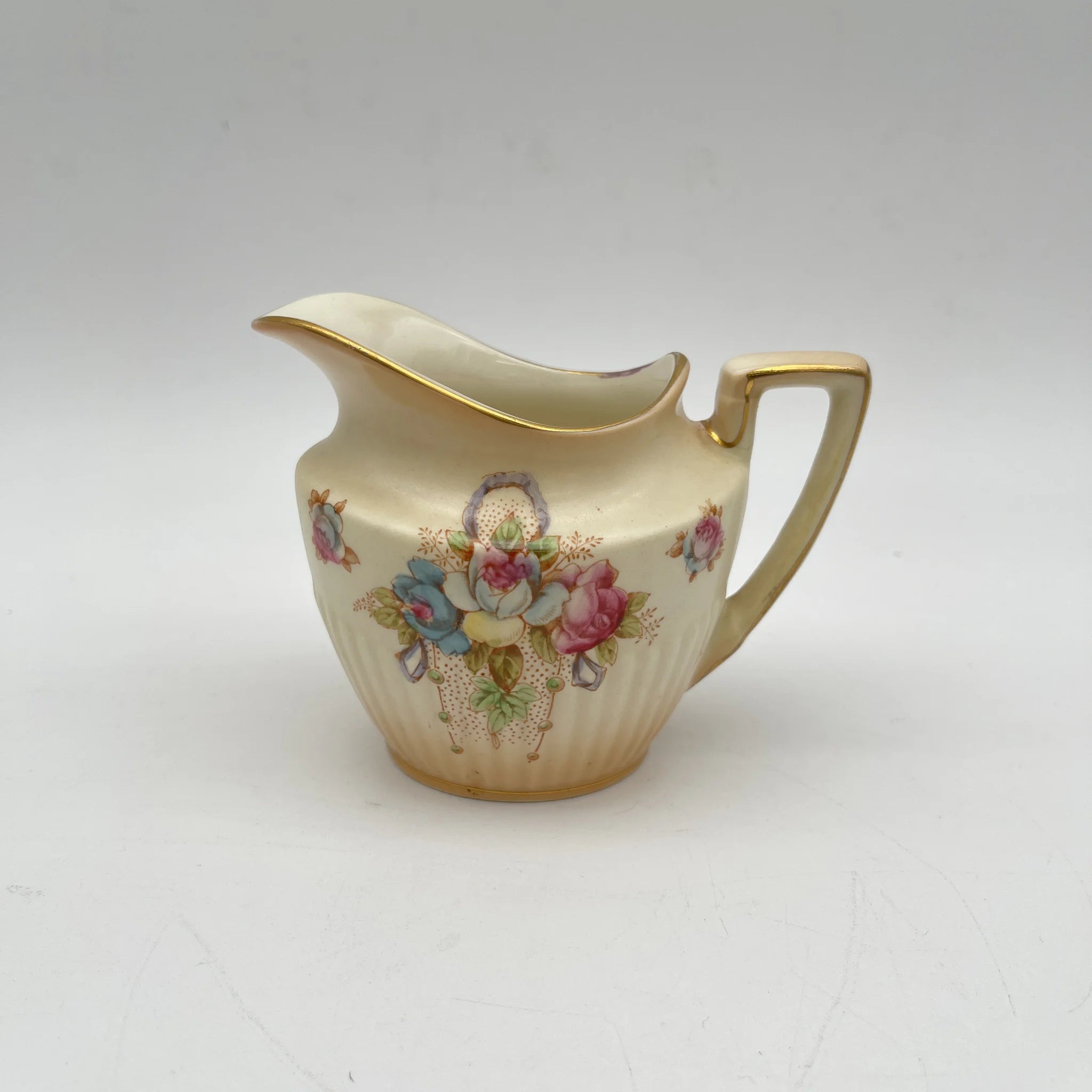 【アンティーク】 クリーマー (ミルクピッチャー) / Crown Devon (クラウンデボン) / Wye / 1910年代 / 陶器 / イギリス / 銅板転写, 手彩色 金彩