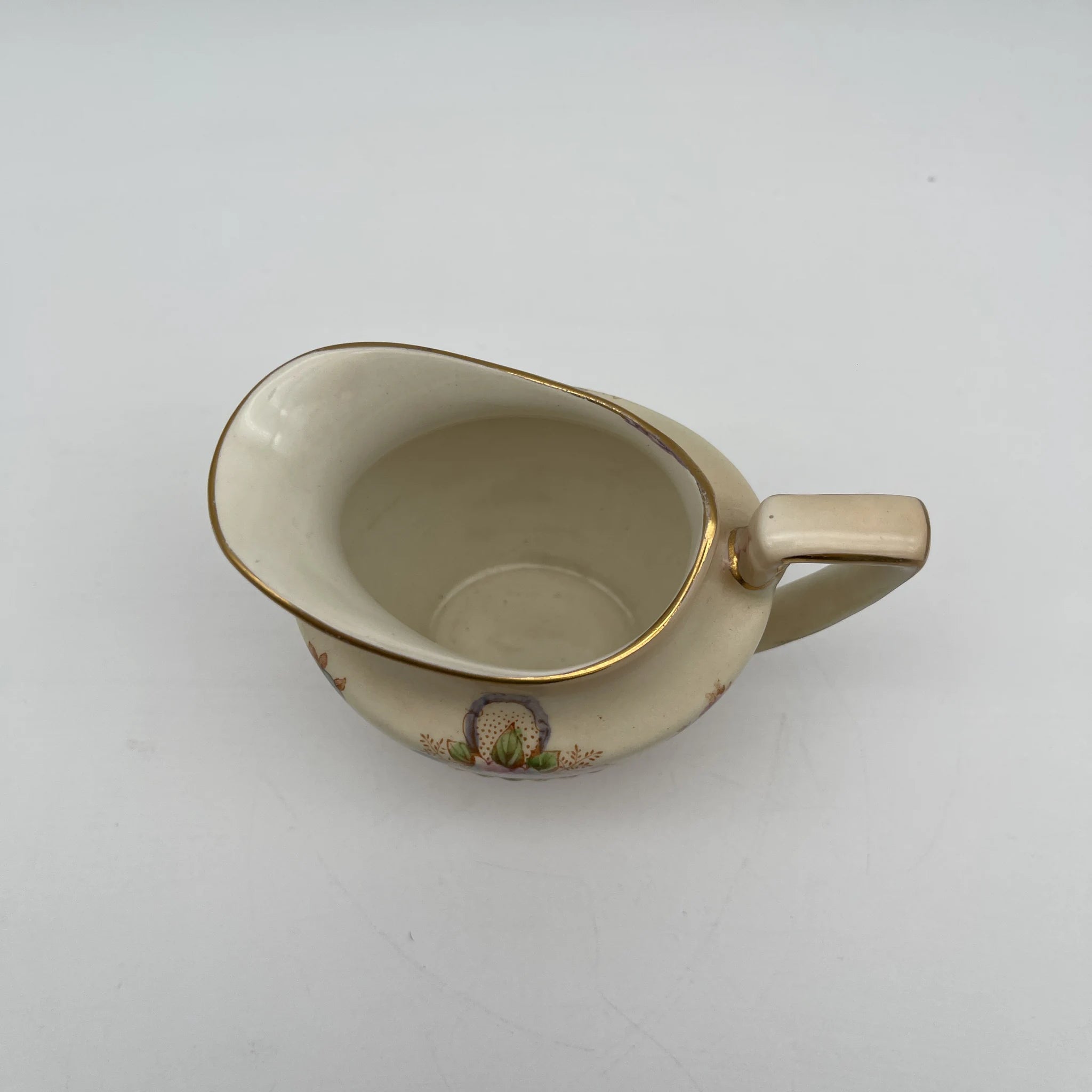 [Antique] Creamer (milk pitcher) / Crown Devon / Wye / 1910s / Pottery / England / Copper plate transfer, hand-colored gold