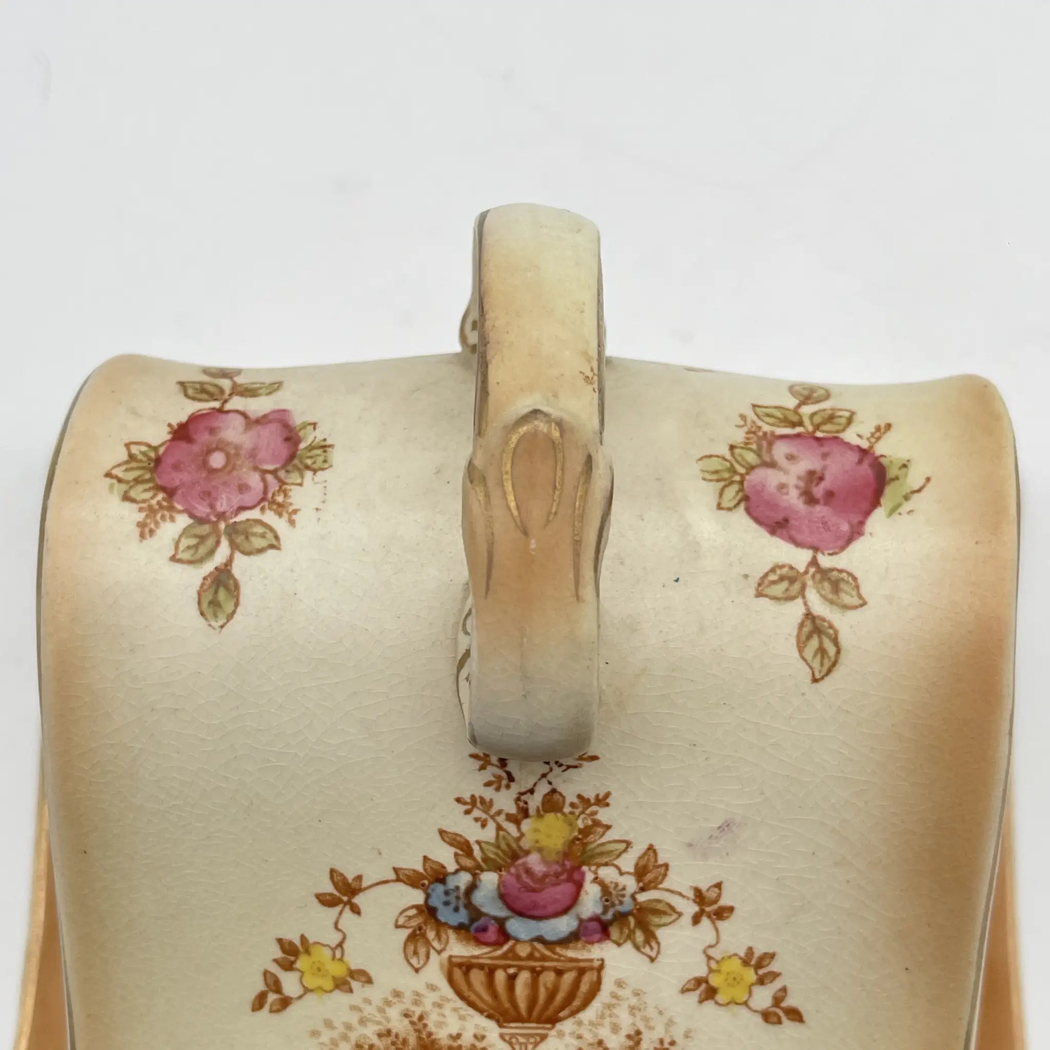 【アンティーク】 チーズ・バターディッシュ (チーズ・バターケース) / Crown Devon (クラウンデボン) / Spring / 1910-1920年代 / 陶器 / イギリス / 銅板転写, 手彩色 金彩