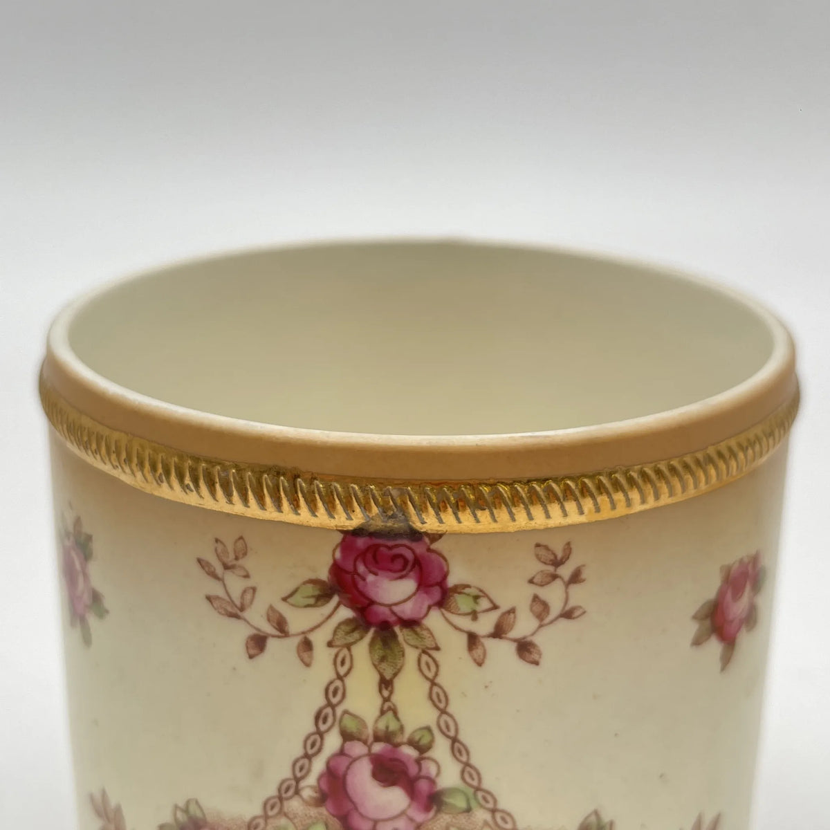 Crown Devon (クラウンデボン) / ジャムポット＆ソーサー(キャニスター) / Etna / 1890-1910年代 / 陶器 / イギリス / ハンドペイント,花柄,英国アンティーク,レトロ,ディスプレイ,キッチン雑貨 / [アンティーク]