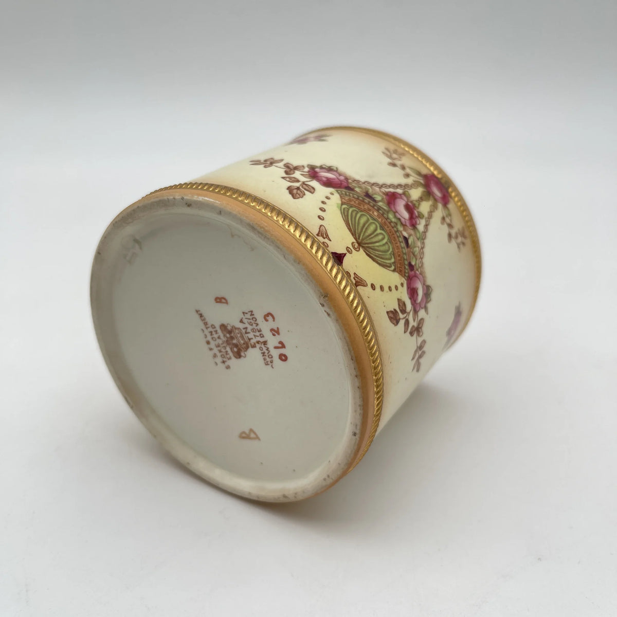 Crown Devon (クラウンデボン) / ジャムポット＆ソーサー(キャニスター) / Etna / 1890-1910年代 / 陶器 / イギリス / ハンドペイント,花柄,英国アンティーク,レトロ,ディスプレイ,キッチン雑貨 / [アンティーク]