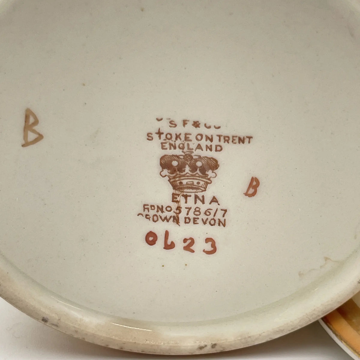 Crown Devon (クラウンデボン) / ジャムポット＆ソーサー(キャニスター) / Etna / 1890-1910年代 / 陶器 / イギリス / ハンドペイント,花柄,英国アンティーク,レトロ,ディスプレイ,キッチン雑貨 / [アンティーク]