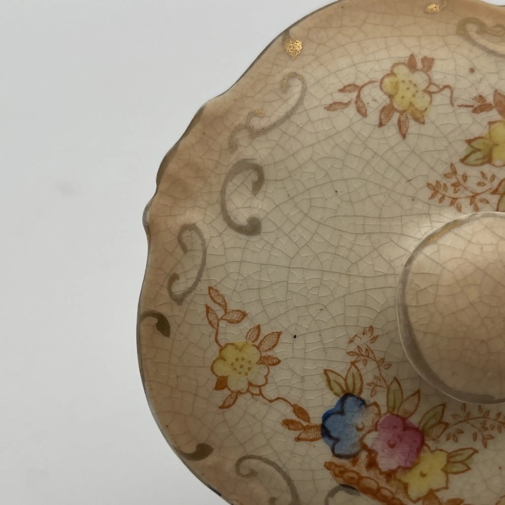 【アンティーク】 ポプリポット (小物入れ) / Crown Devon (クラウンデボン) / 1910-1920年代 (推定) / 陶器 / イギリス / 銅板転写, 手彩色 金彩