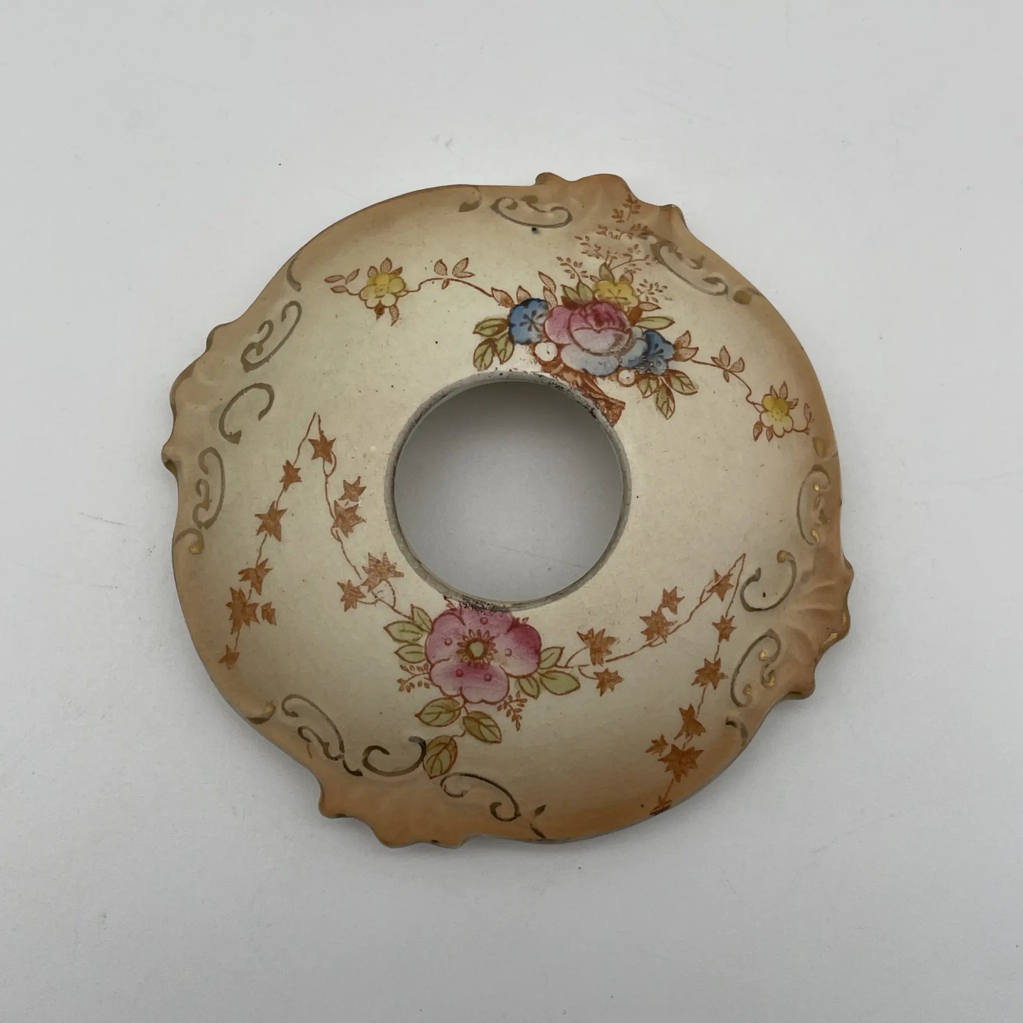 [Antique] Potpourri pot (trinket case) / Crown Devon / 1910-1920s (estimated) / Pottery / England / Copper plate transfer, hand-colored gold