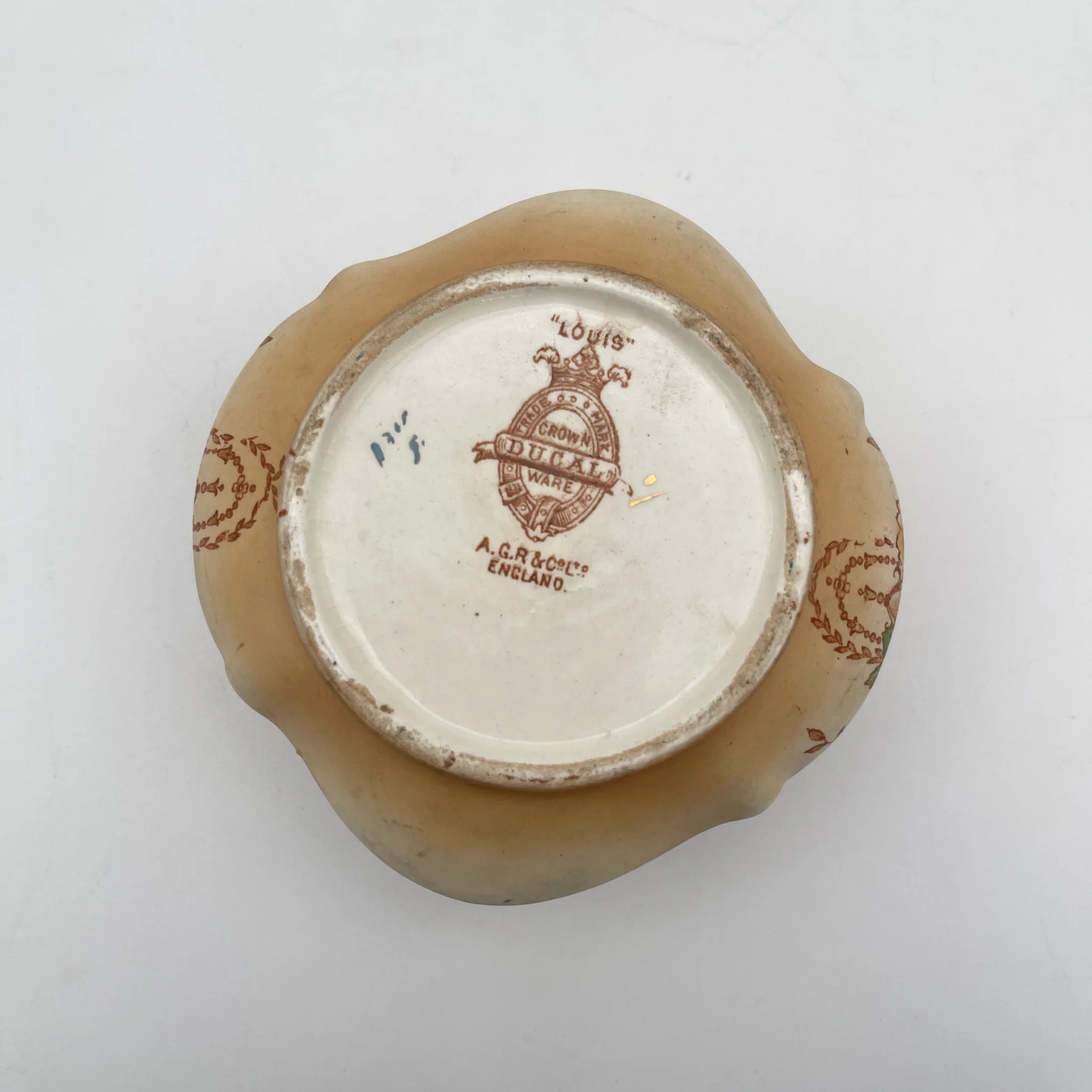 【古董】poplipot / Crown Ducal / Louis / 1910-1920年代（推测）/陶器/英国/铜板转印， 手工金彩铜板转印，手工金彩