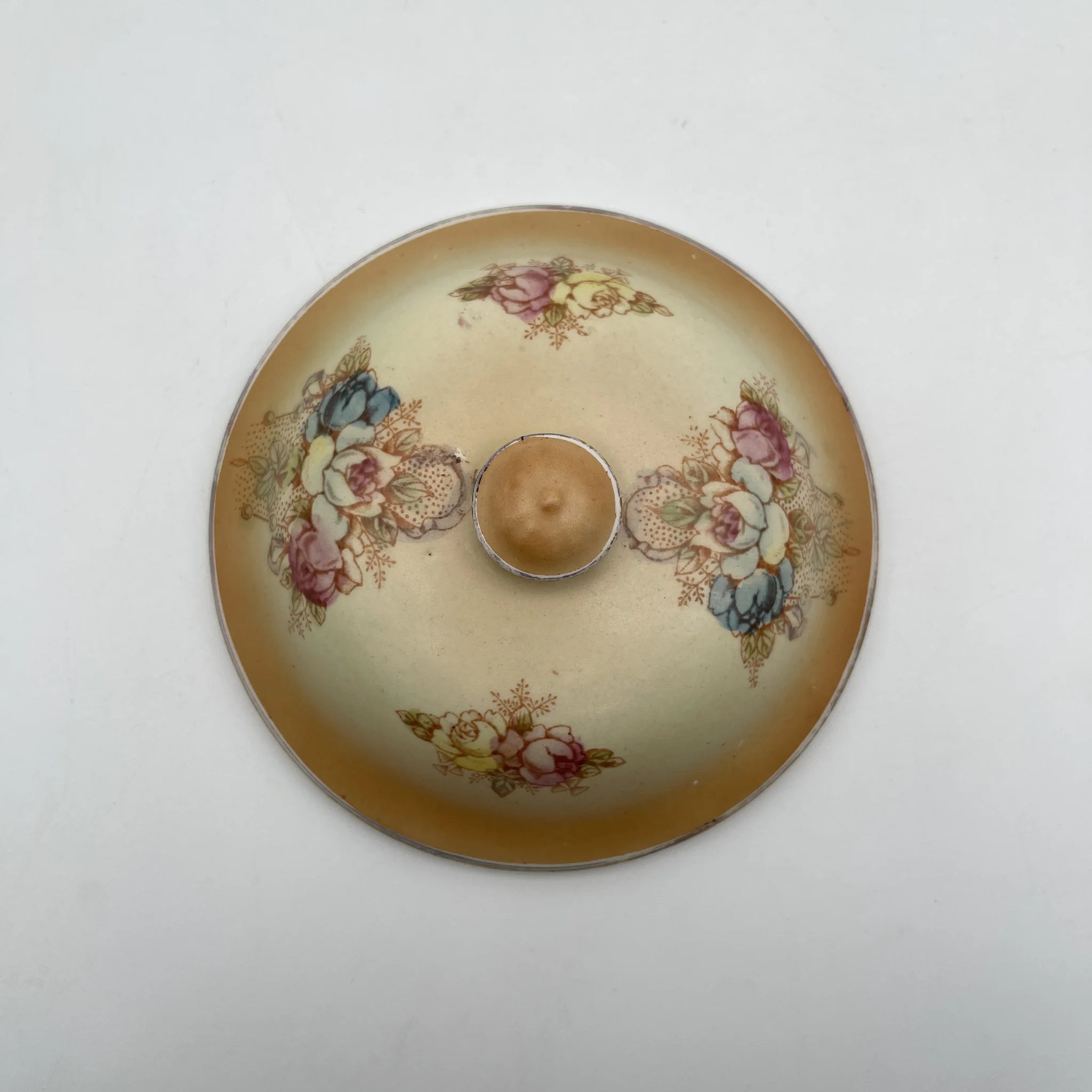 [Antique] Soap dish + spare lid / Crown Devon / 1890-1910s / Pottery / England / Copper plate transfer, hand-colored gold