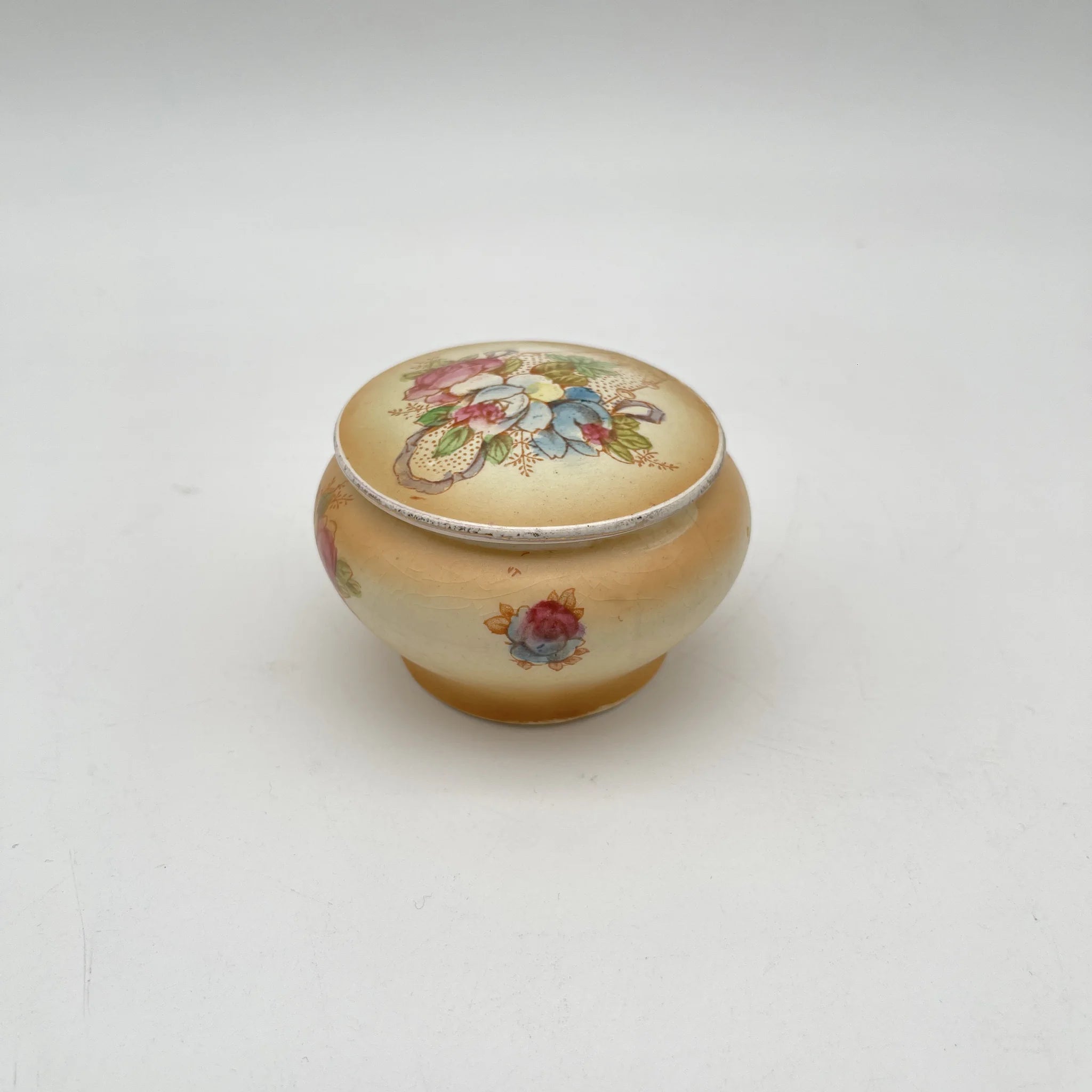 【アンティーク】 ポプリポット (小物入れ) / Crown Devon (クラウンデボン) / 1910-1920年代 (推定) / 陶器 / イギリス / 銅板転写, 手彩色 金彩