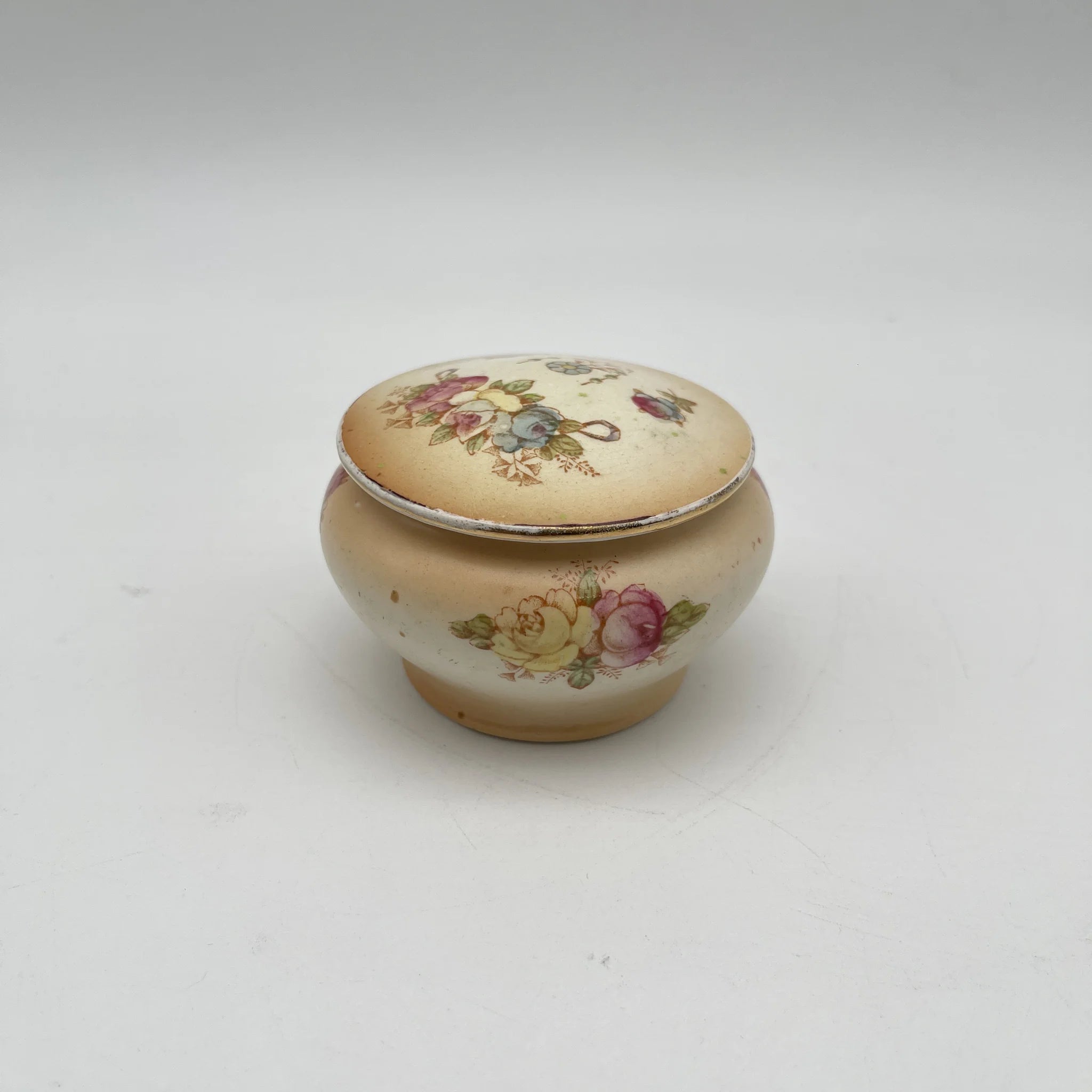 【古董】小罐/ Crown Devon / 1910-1920年代（推测）/陶器/英国/铜板转印，手工金彩