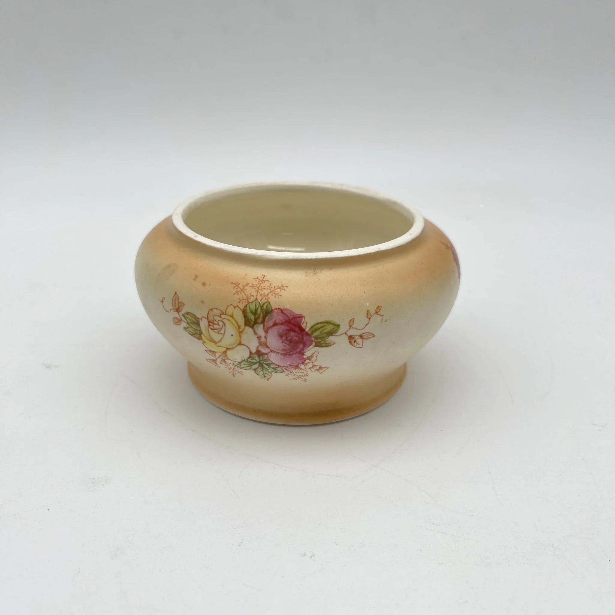 [Antique] Potpourri pot (trinket case, without lid) / Crown Devon / 1910-1920s (estimated) / Pottery / England / Copper plate transfer, hand-colored gold