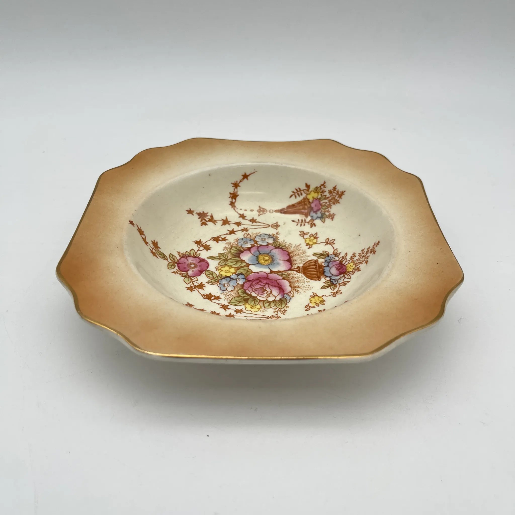 【复古】汤盘（深盘）/ Crown Devon / 1930年代（推测）/陶器/英国/铜板转印，手工彩色金彩