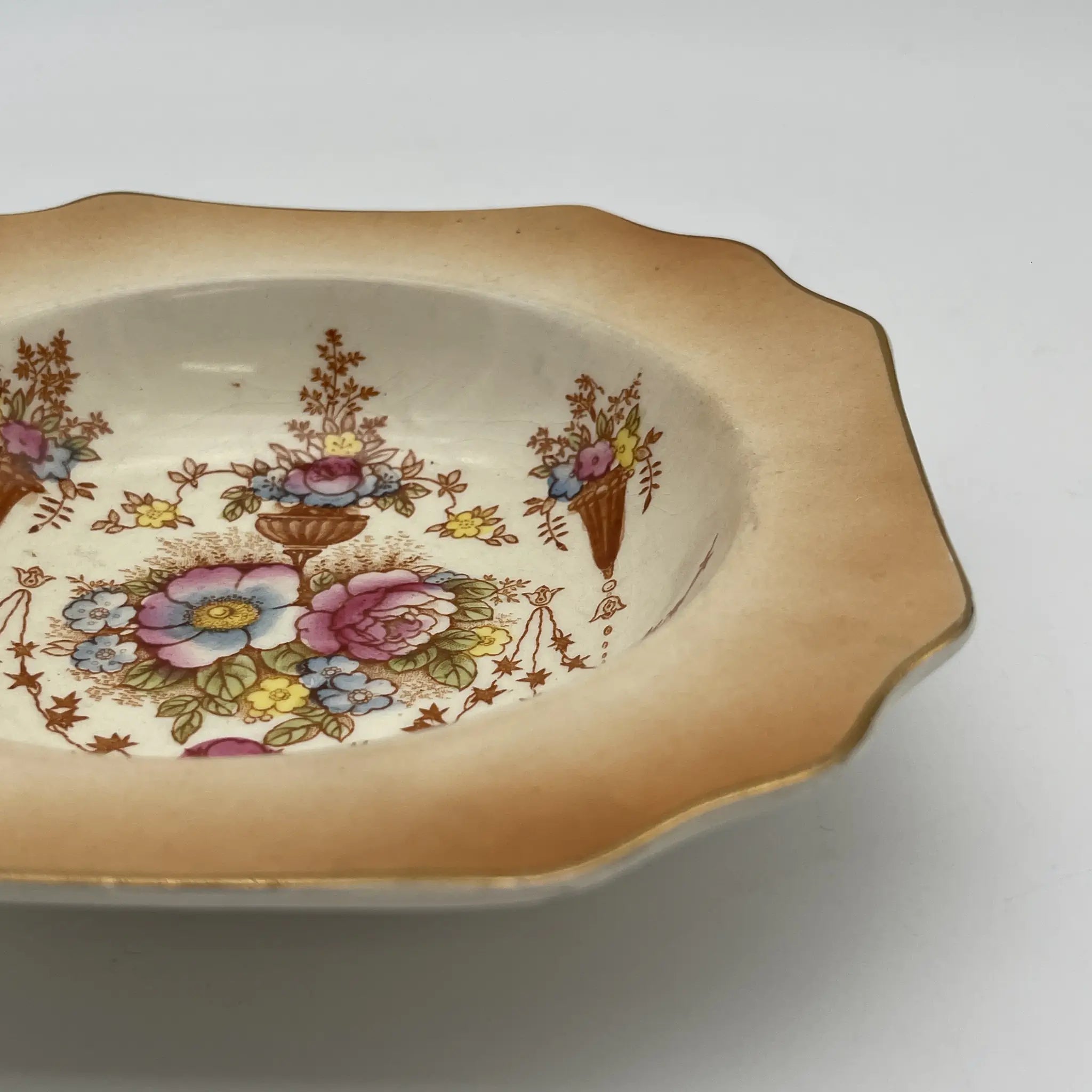 【复古】汤盘（深盘）/ Crown Devon / 1930年代（推测）/陶器/英国/铜板转印，手工彩色金彩