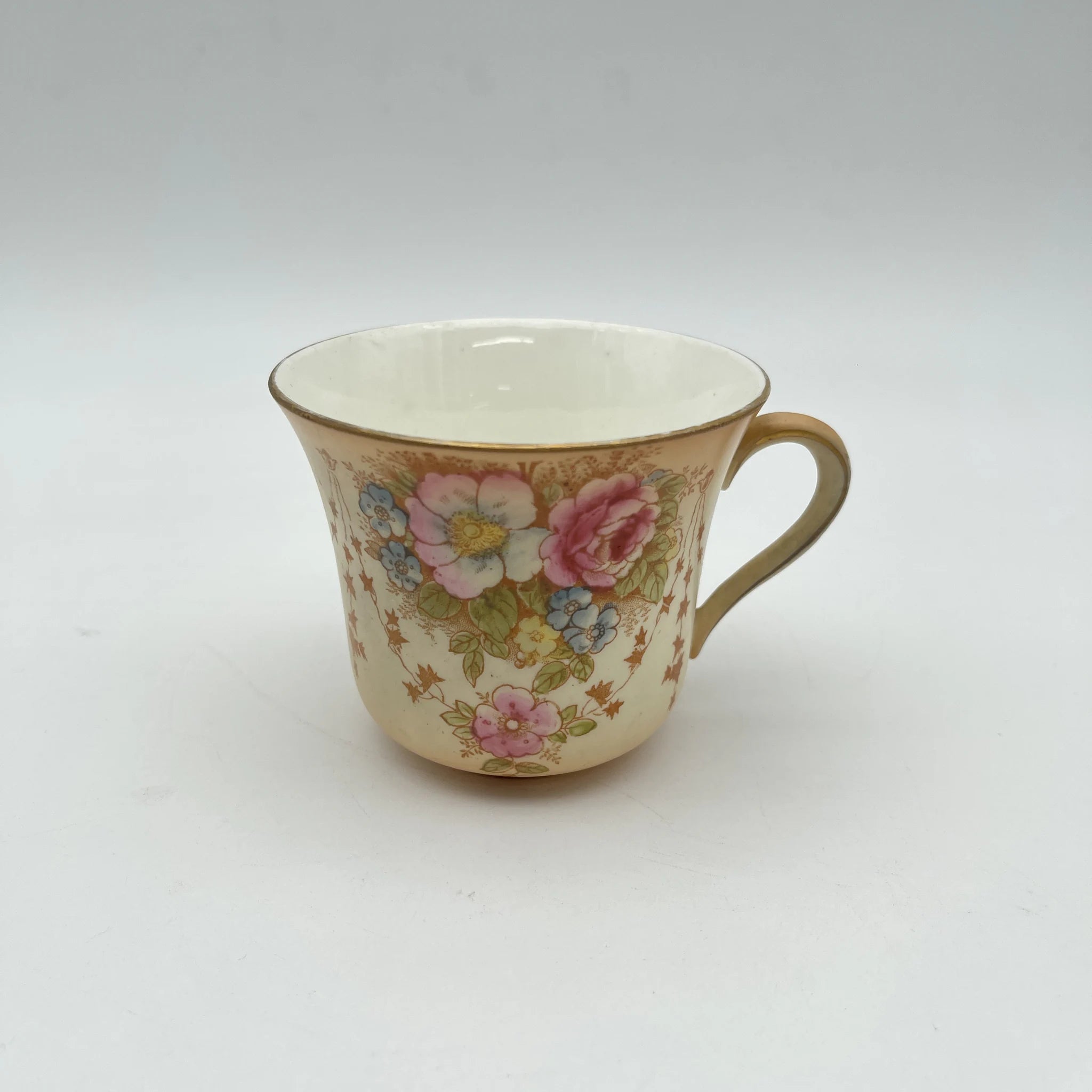 【アンティーク】 ティーカップ / Crown Devon (クラウンデボン) / Spring / 1910年代 / 陶器 / イギリス / 銅板転写, 手彩色 金彩