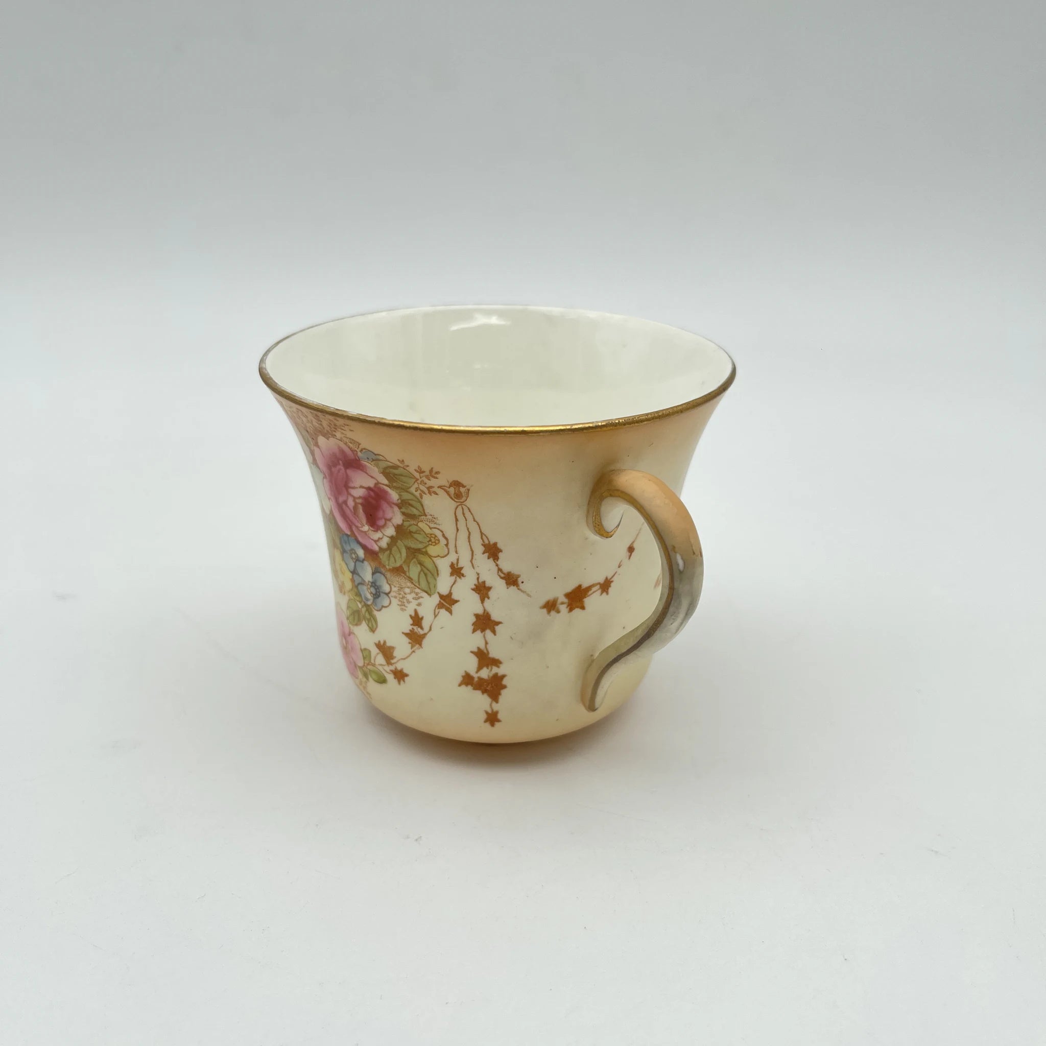 【アンティーク】 ティーカップ / Crown Devon (クラウンデボン) / Spring / 1910年代 / 陶器 / イギリス / 銅板転写, 手彩色 金彩