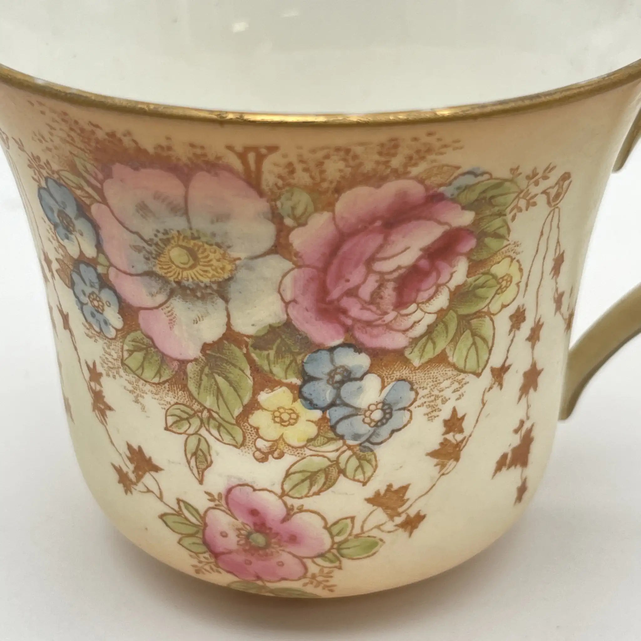 【アンティーク】 ティーカップ2P / Crown Devon (クラウンデボン) / Spring / 1910-1920年代 (推定) / 陶器 / イギリス / 銅板転写, 手彩色 金彩