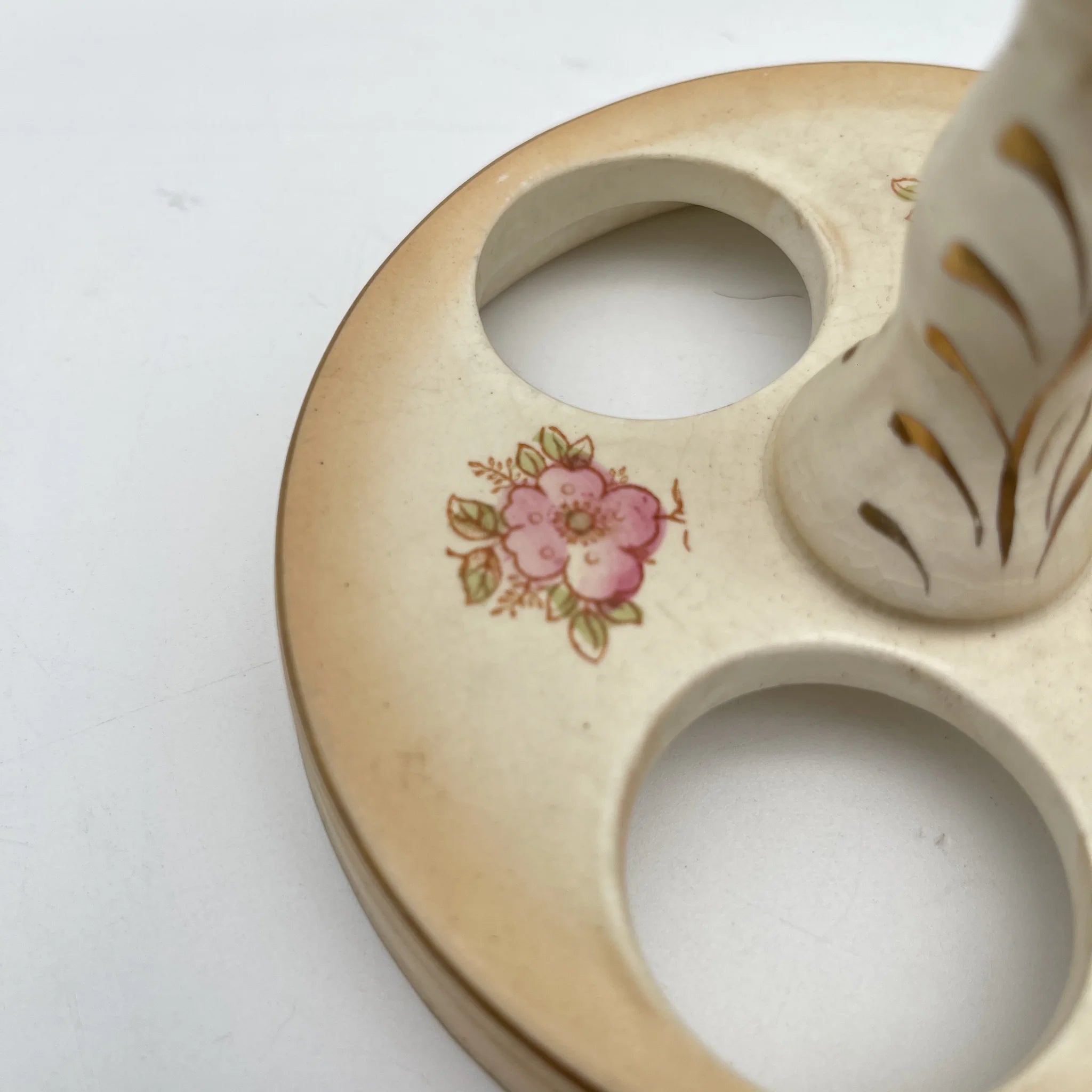 【アンティーク】 調味料入れ3P＋スタンド付 / Crown Devon (クラウンデボン) / Spring / 1910-1920年代 / 陶器 / イギリス / ソルトシェーカー, ペッパーポット, マスタードポット