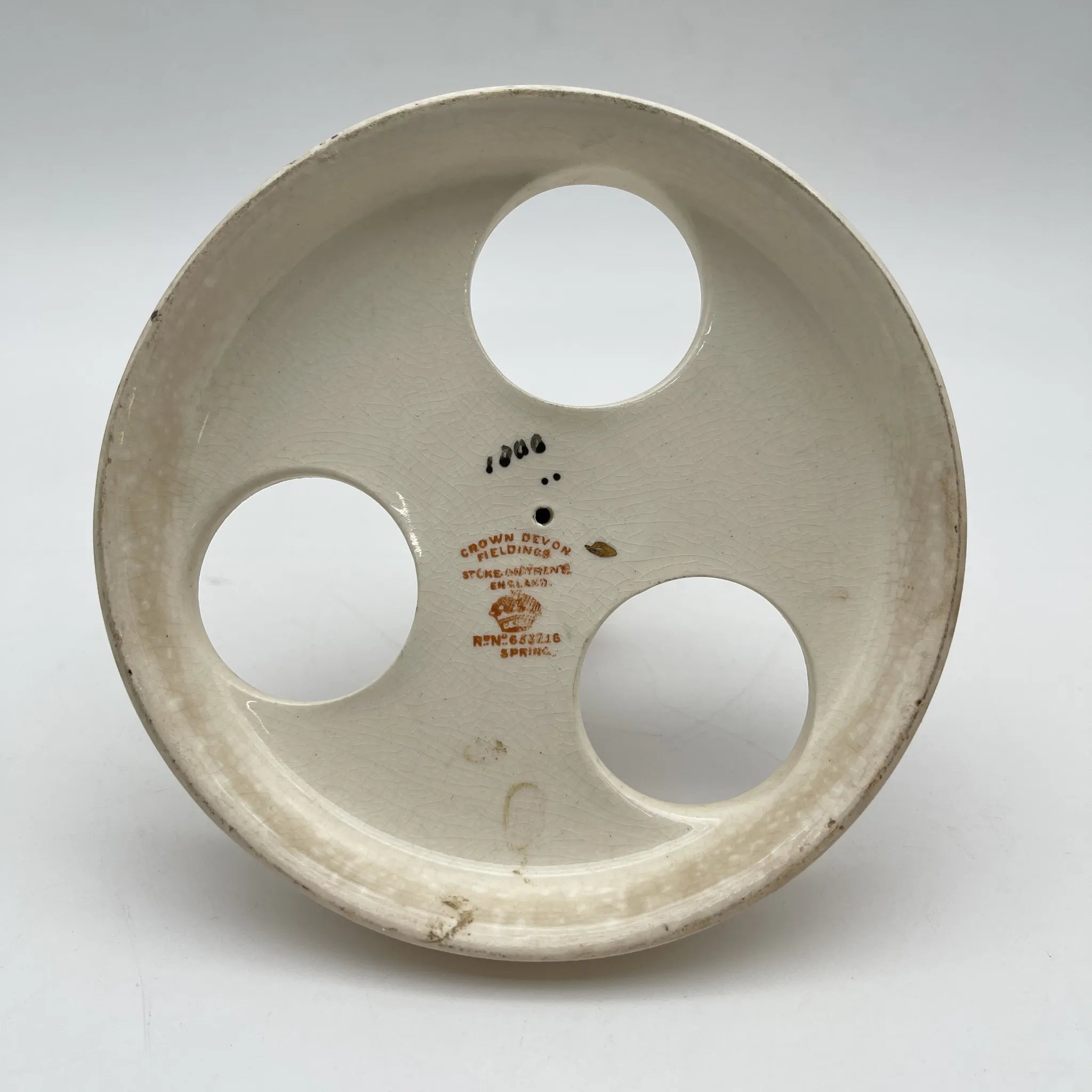 【アンティーク】 調味料入れ3P＋スタンド付 / Crown Devon (クラウンデボン) / Spring / 1910-1920年代 / 陶器 / イギリス / ソルトシェーカー, ペッパーポット, マスタードポット