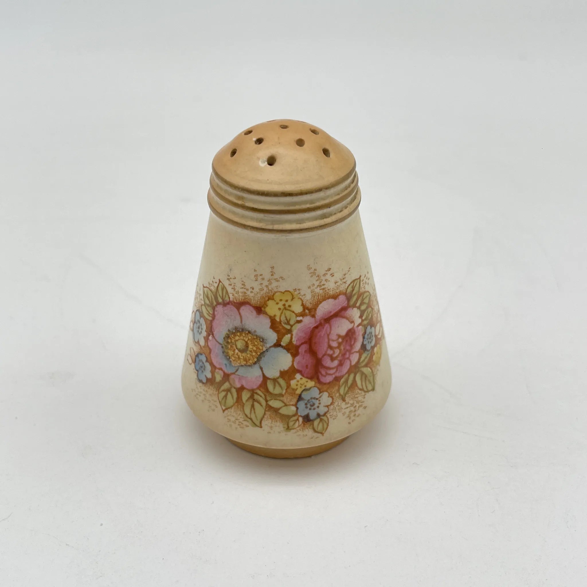 【アンティーク】 調味料入れ3P＋スタンド付 / Crown Devon (クラウンデボン) / Spring / 1910-1920年代 / 陶器 / イギリス / ソルトシェーカー, ペッパーポット, マスタードポット